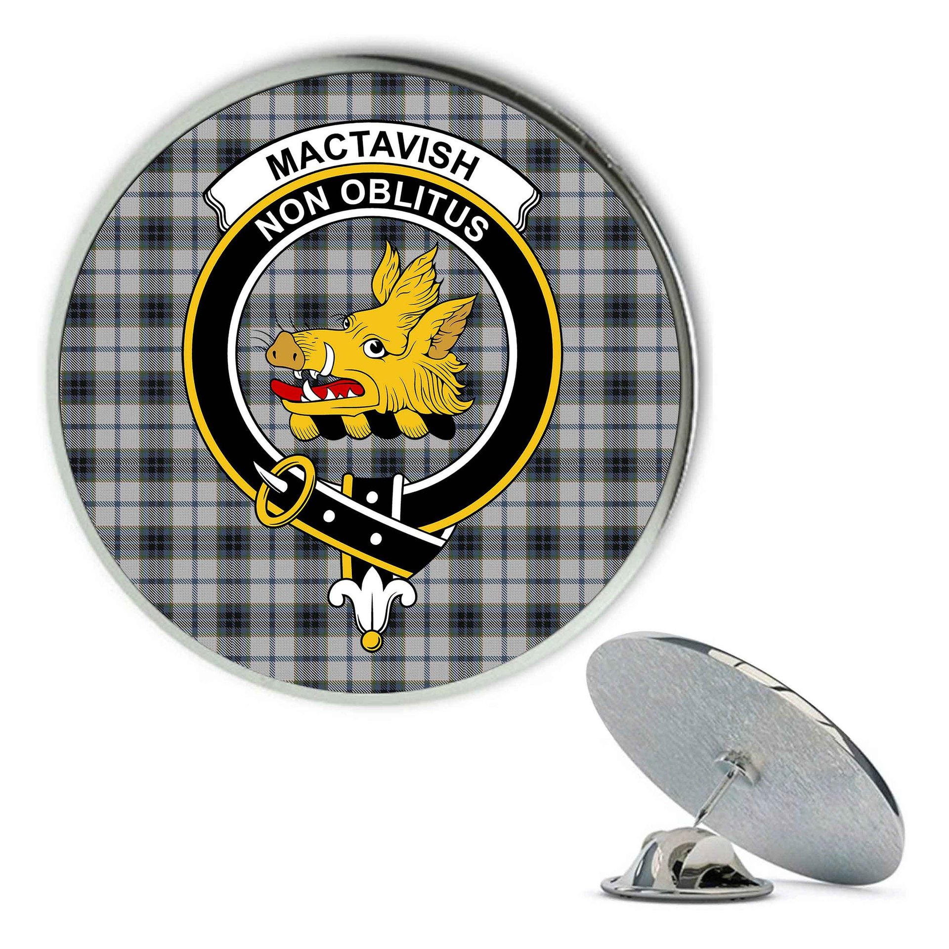 ScotsTee Shop Scottish MacTavish of Dunardry Dress Metal Tartan Lapel Pin Scottish Clan Crest Badge