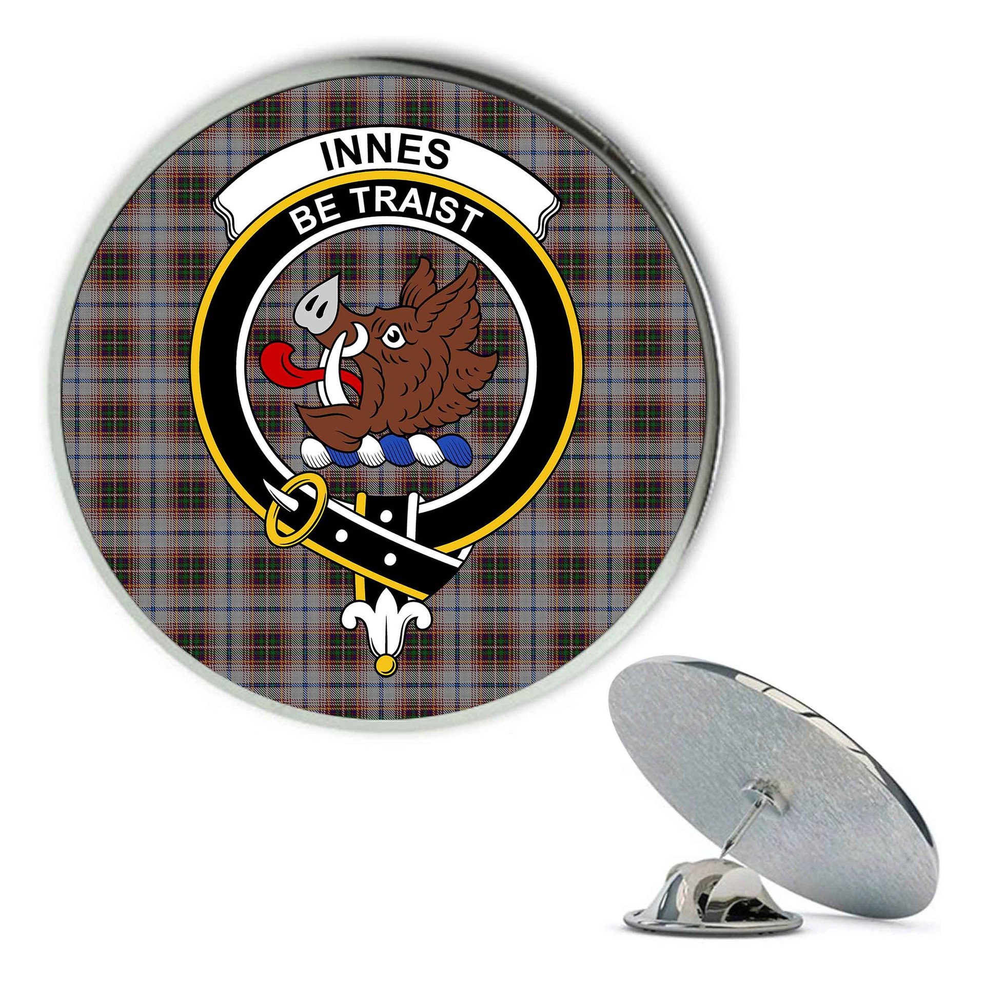 ScotsTee Shop Scottish Innes Red Dress Dance Metal Tartan Lapel Pin Scottish Clan Crest Badge