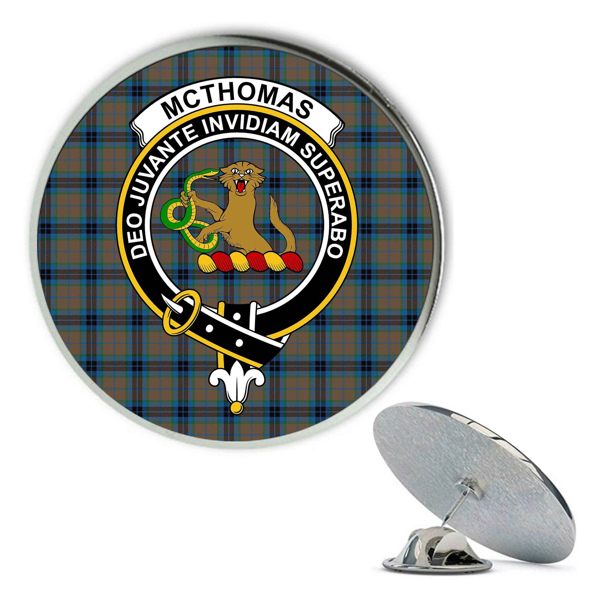 ScotsTee Shop Scottish McThomas Hunting Ancient Metal Tartan Lapel Pin Scottish Clan Crest Badge