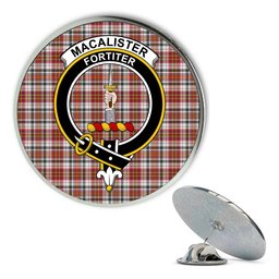 ScotsTee Shop Scottish MacAlister Dress Modern Metal Tartan Lapel Pin Scottish Clan Crest Badge