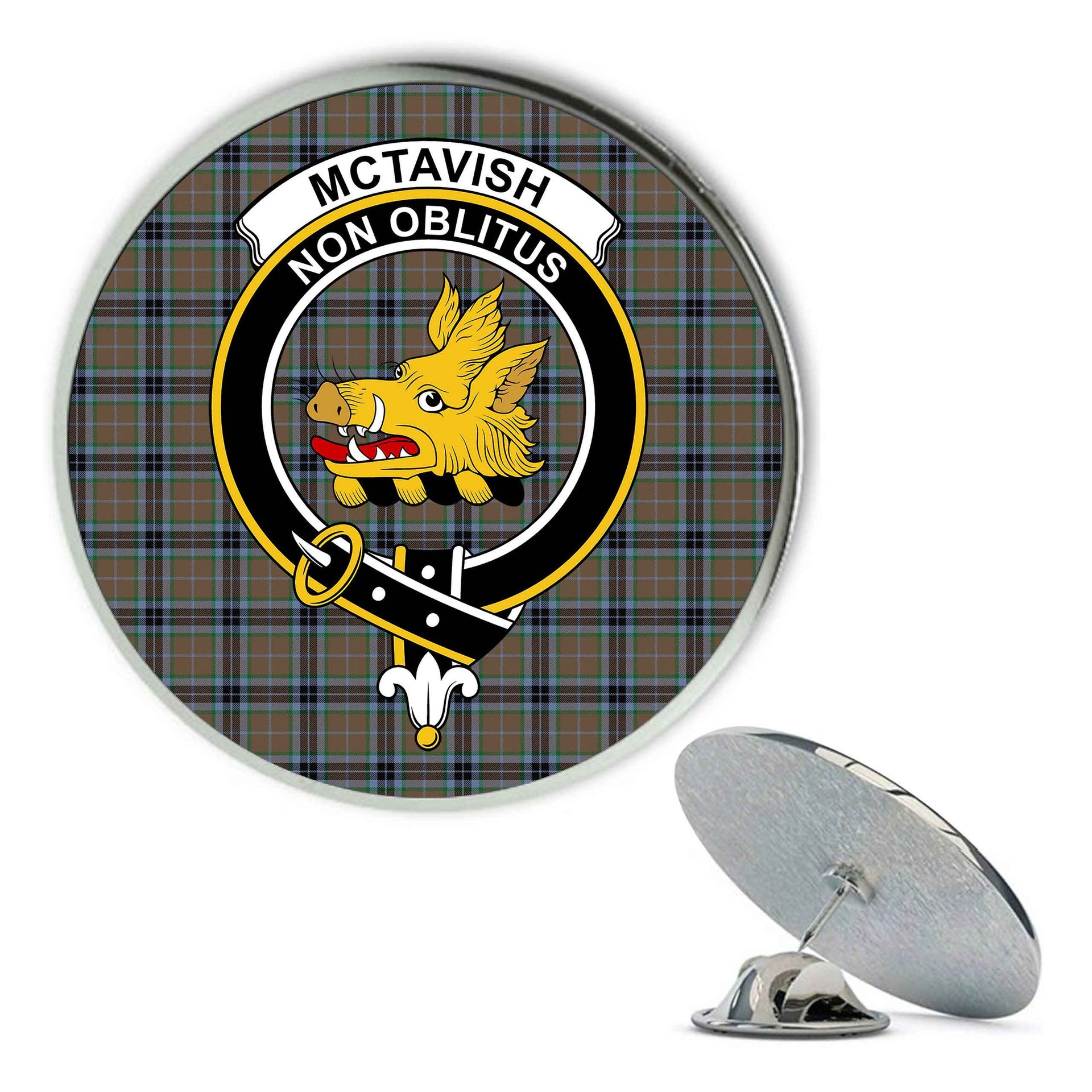 ScotsTee Shop Scottish McTavish Hunting Ancient Metal Tartan Lapel Pin Scottish Clan Crest Badge