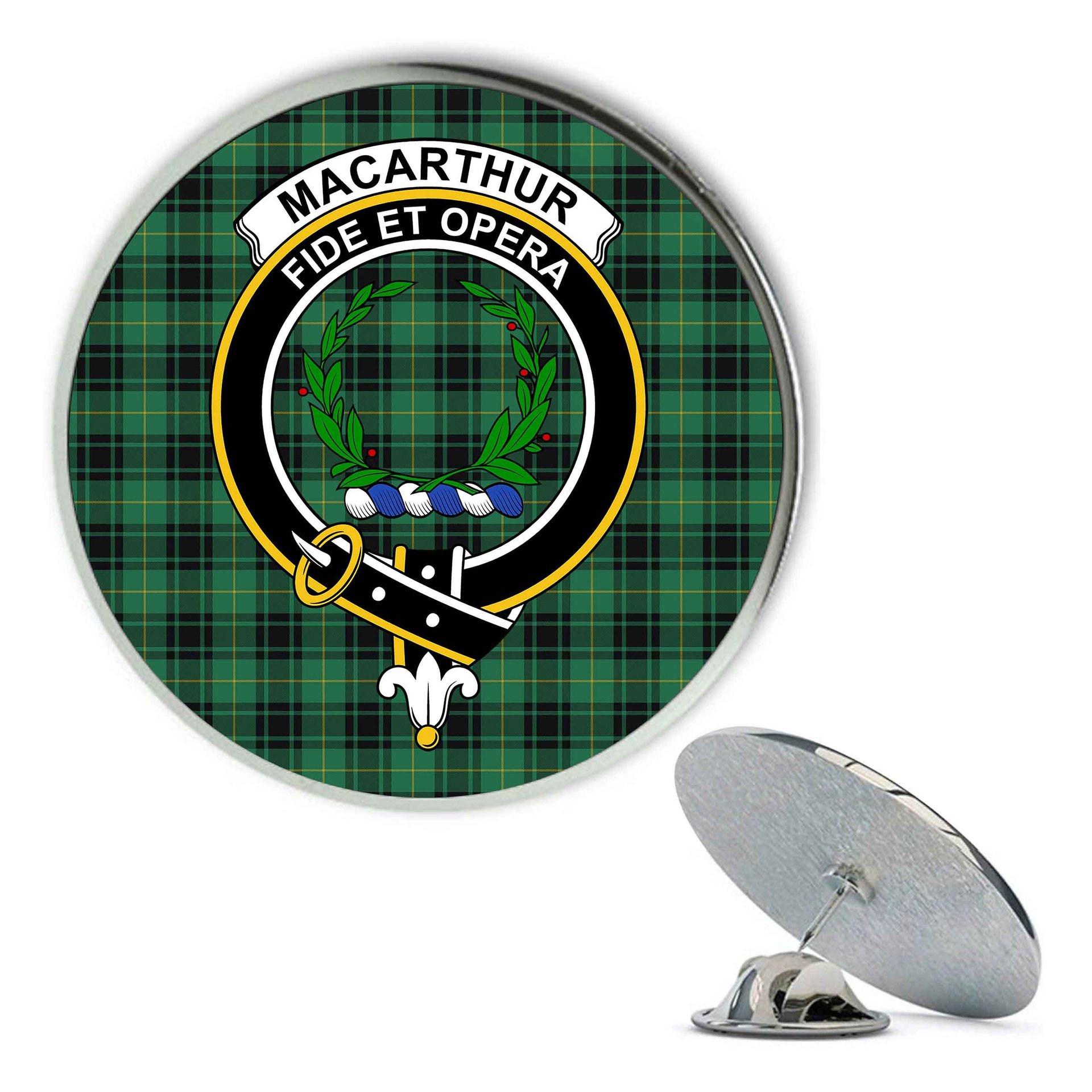 ScotsTee Shop Scottish MacArthur Ancient Metal Tartan Lapel Pin Scottish Clan Crest Badge