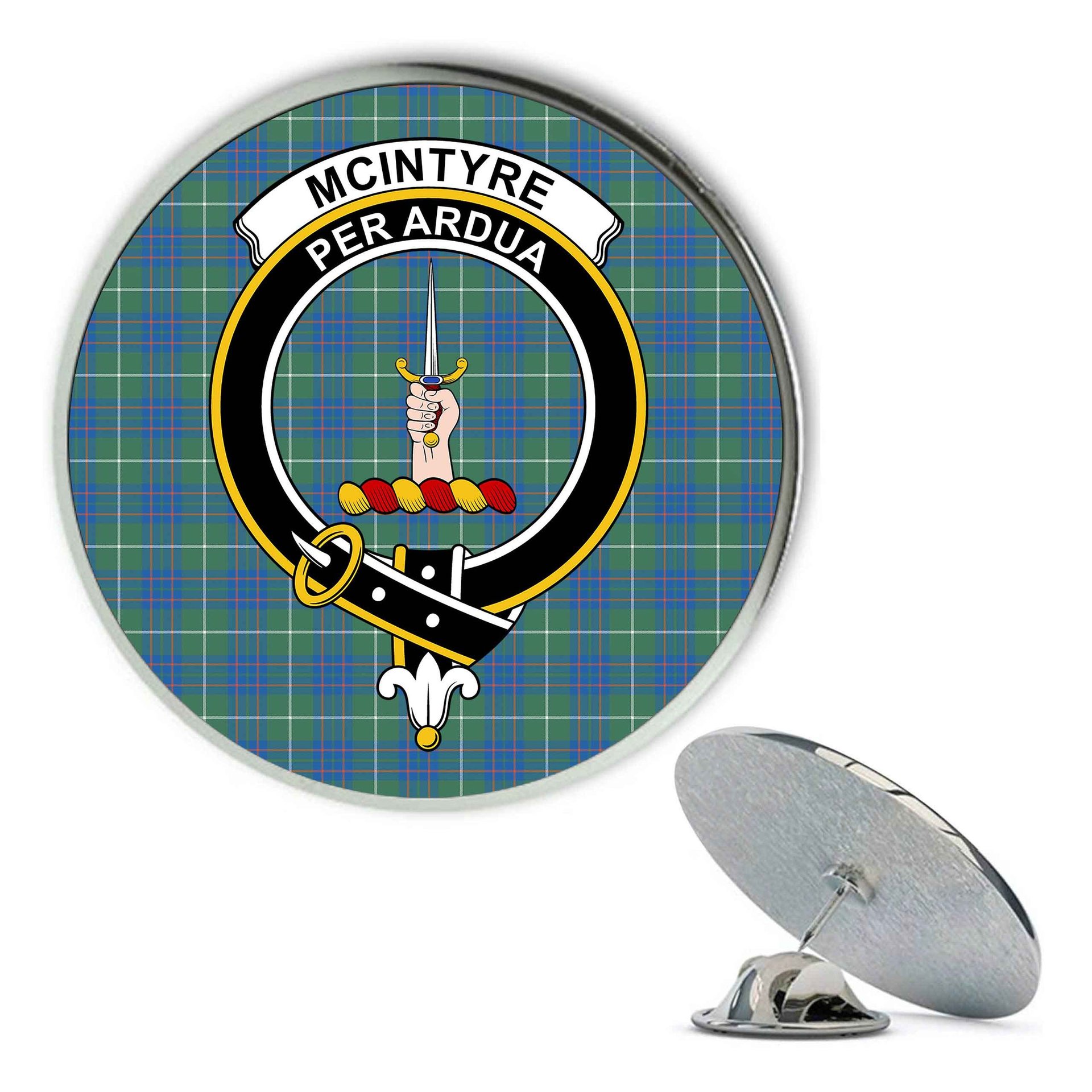 ScotsTee Shop Scottish McIntyre Hunting Ancient Metal Tartan Lapel Pin Scottish Clan Crest Badge