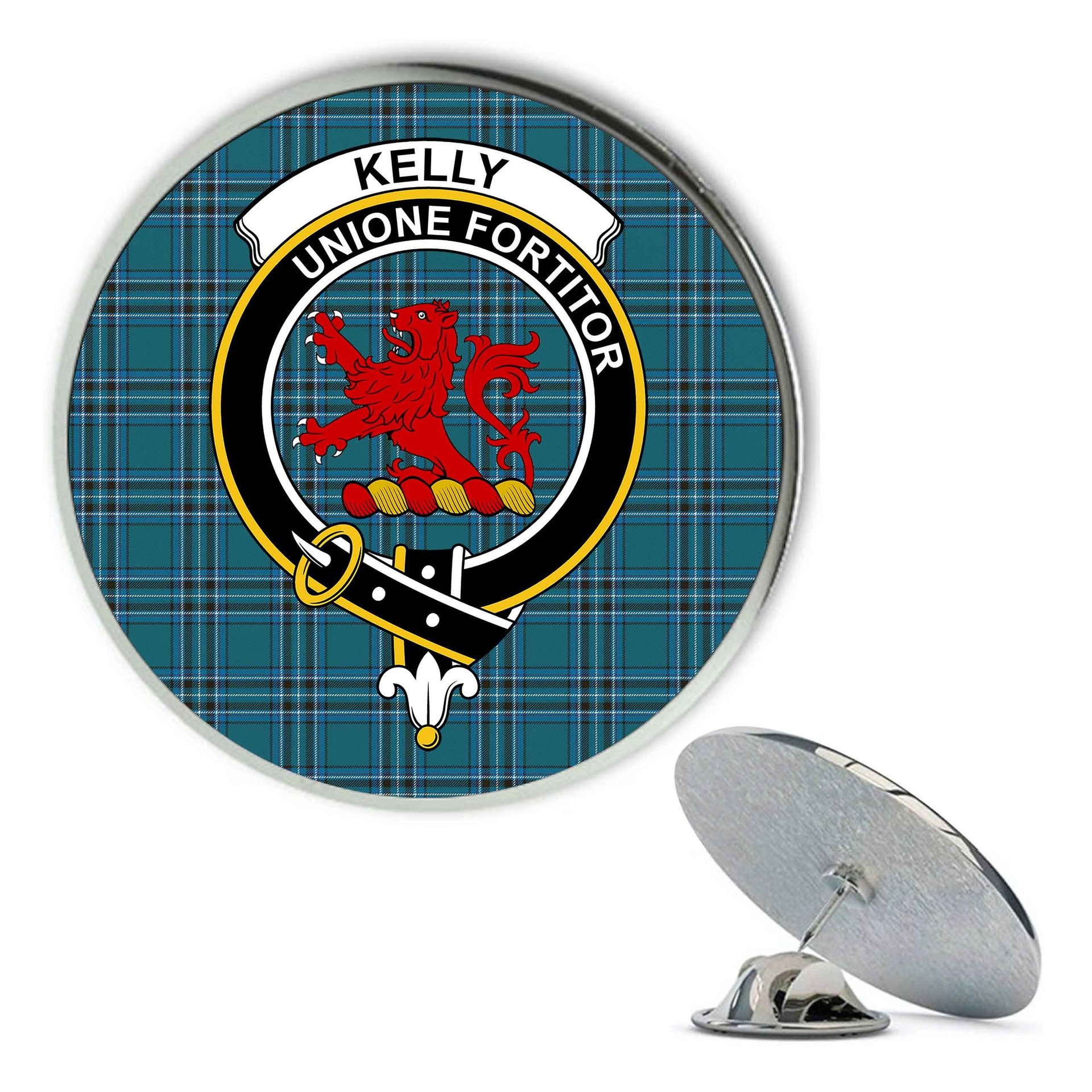 ScotsTee Shop Scottish Kelly Dress Modern Metal Tartan Lapel Pin Scottish Clan Crest Badge