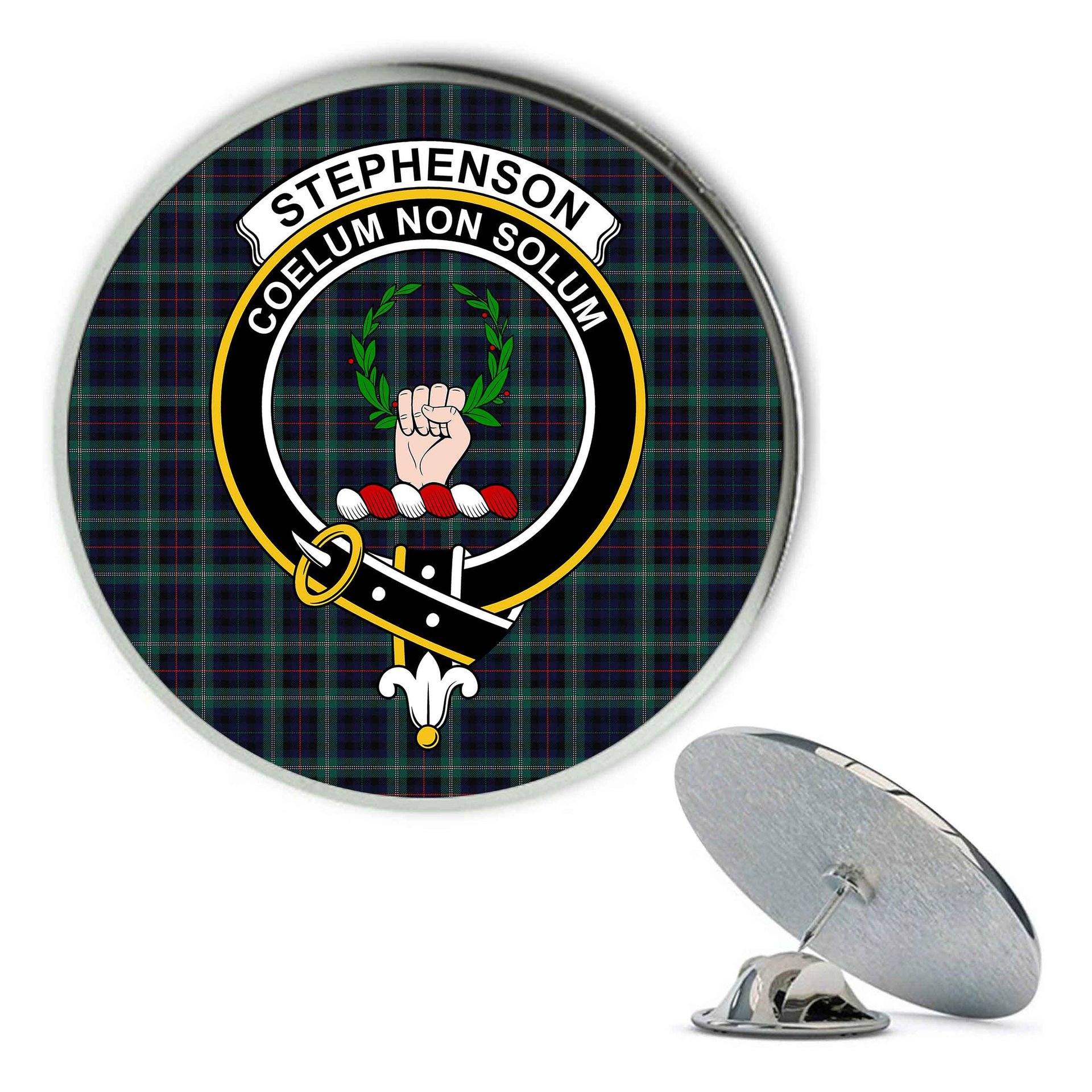 ScotsTee Shop Scottish Stephenson Hunting Modern Metal Tartan Lapel Pin Scottish Clan Crest Badge