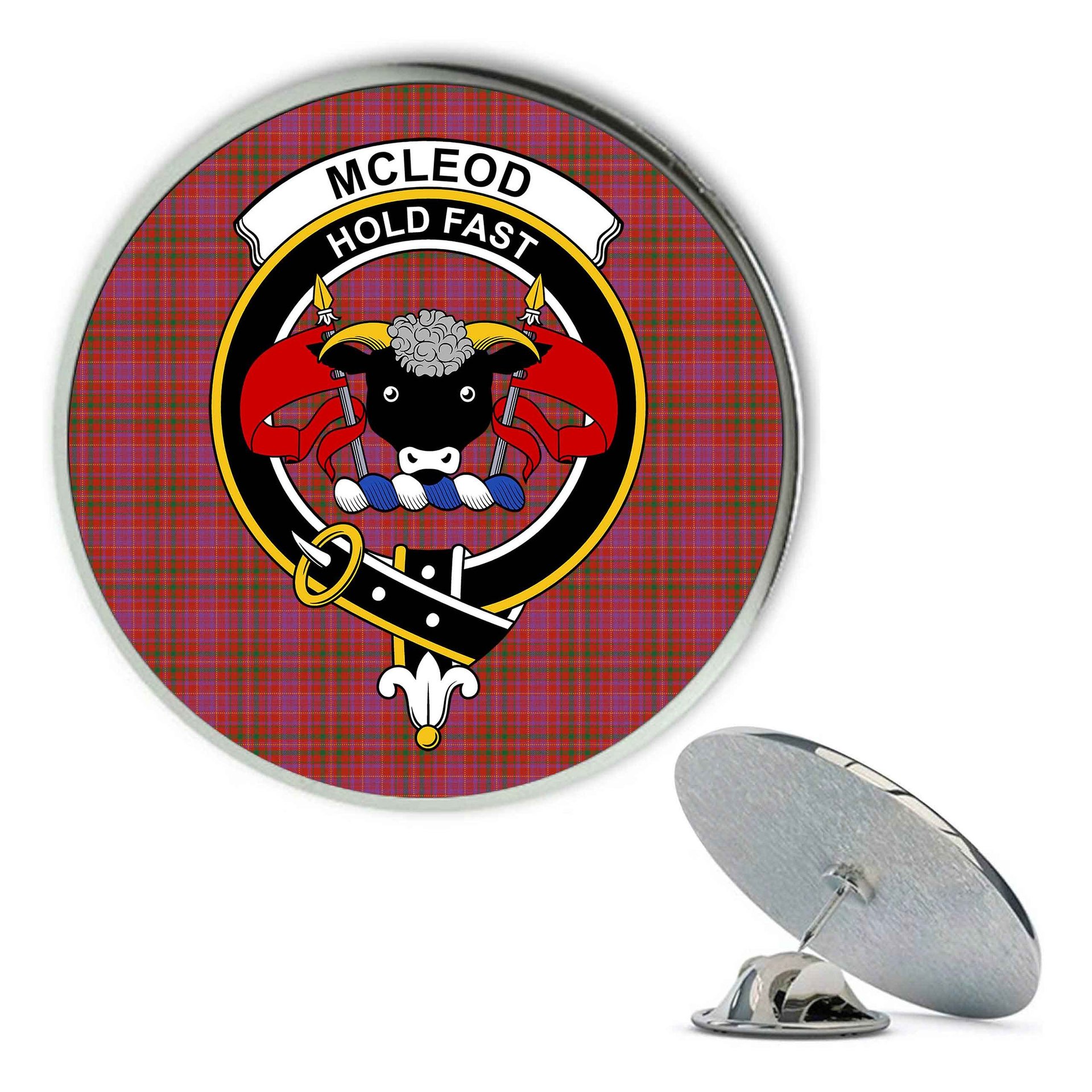 ScotsTee Shop Scottish McLeod Red Ancient Metal Tartan Lapel Pin Scottish Clan Crest Badge
