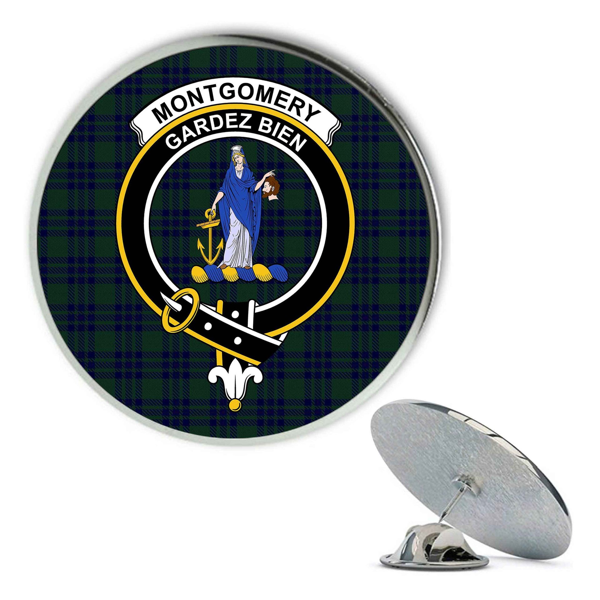 ScotsTee Shop Scottish Montgomery Metal Tartan Lapel Pin Scottish Clan Crest Badge