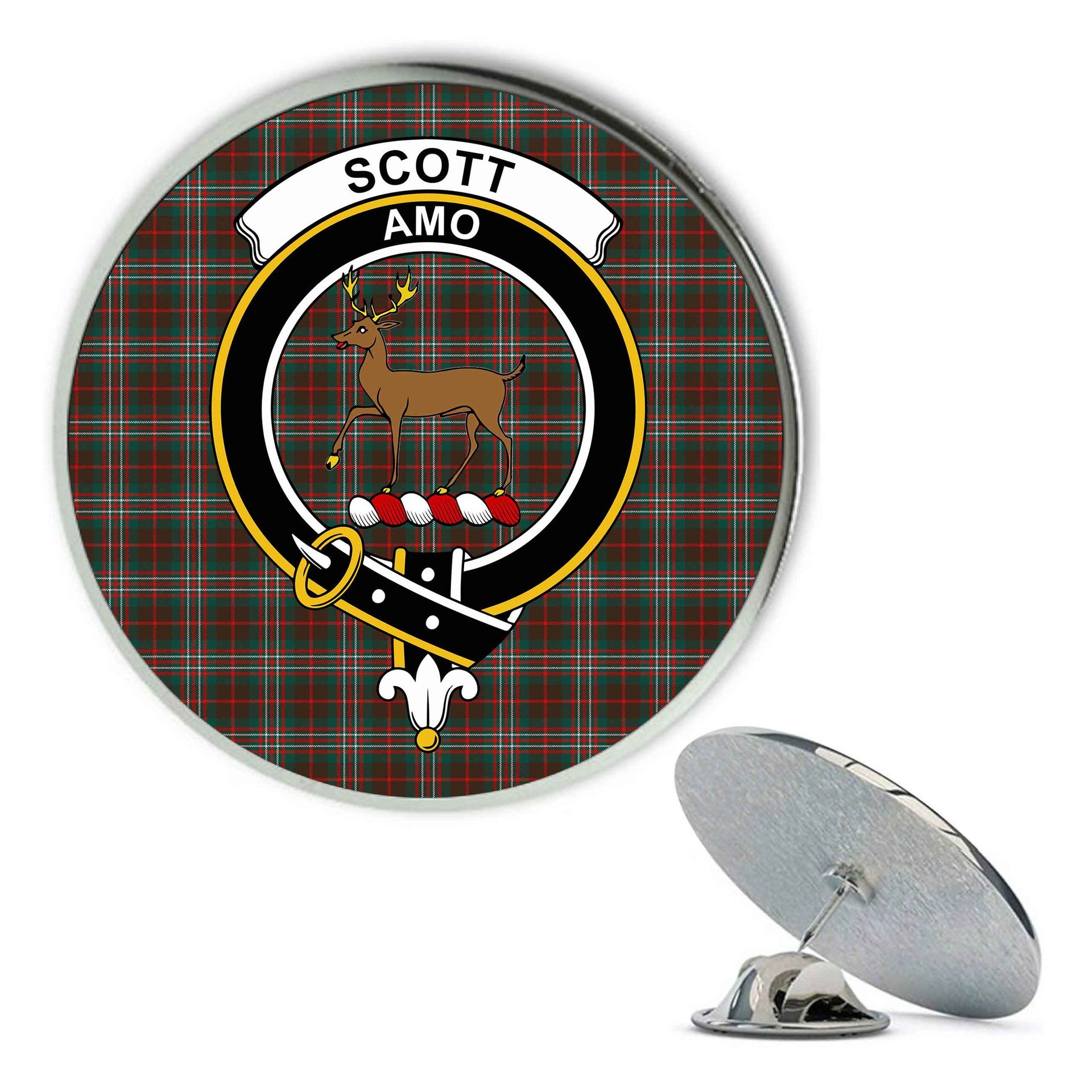 ScotsTee Shop Scottish Scott Brown Hunting Modern Metal Tartan Lapel Pin Scottish Clan Crest Badge