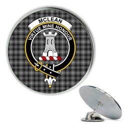 ScotsTee Shop Scottish McLean Black and White Metal Tartan Lapel Pin Scottish Clan Crest Badge