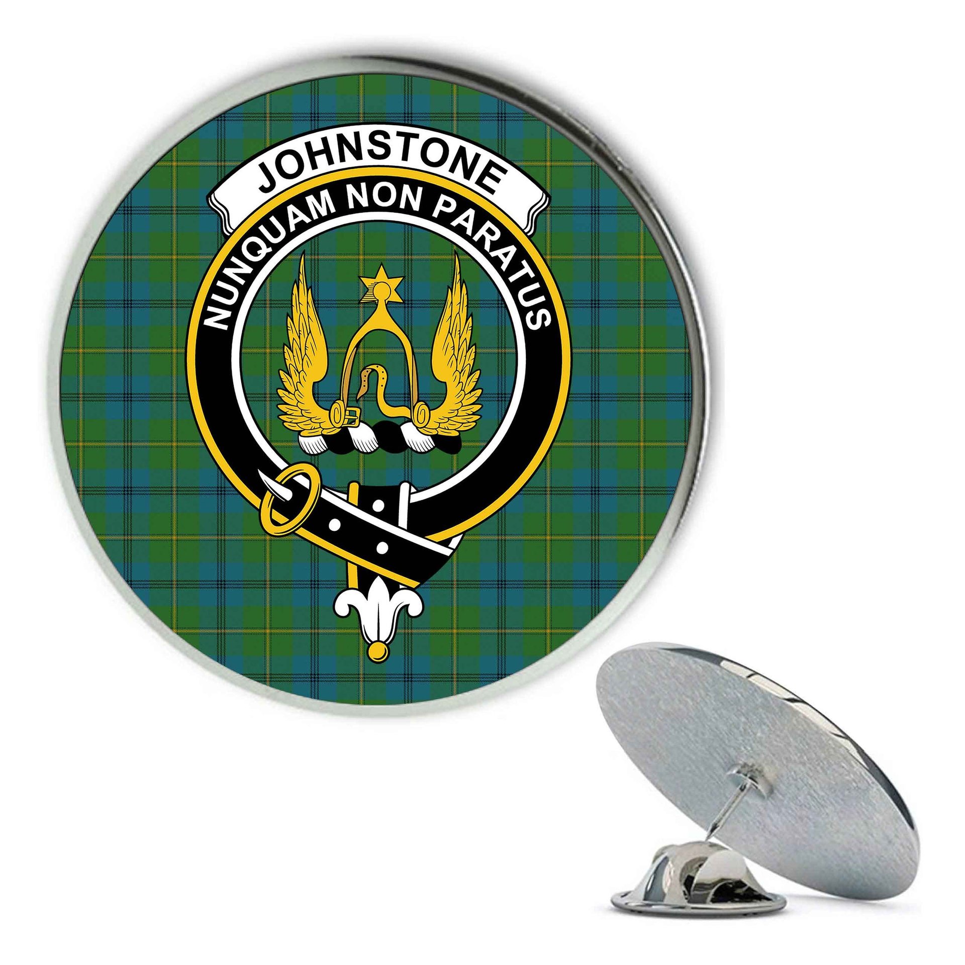 ScotsTee Shop Scottish Johnstone Ancient Metal Tartan Lapel Pin Scottish Clan Crest Badge