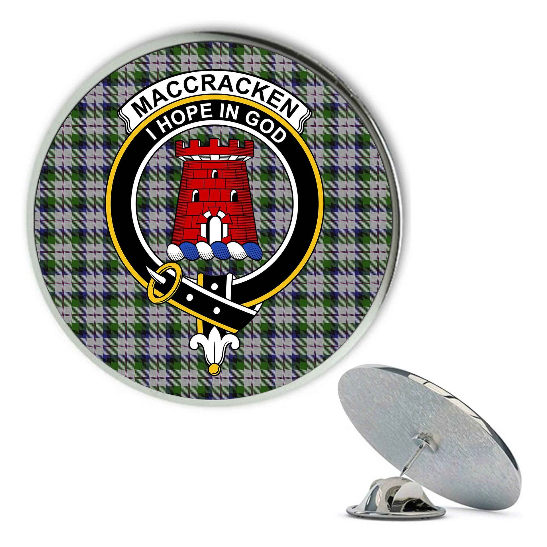 ScotsTee Shop Scottish MacCracken Dress Metal Tartan Lapel Pin Scottish Clan Crest Badge
