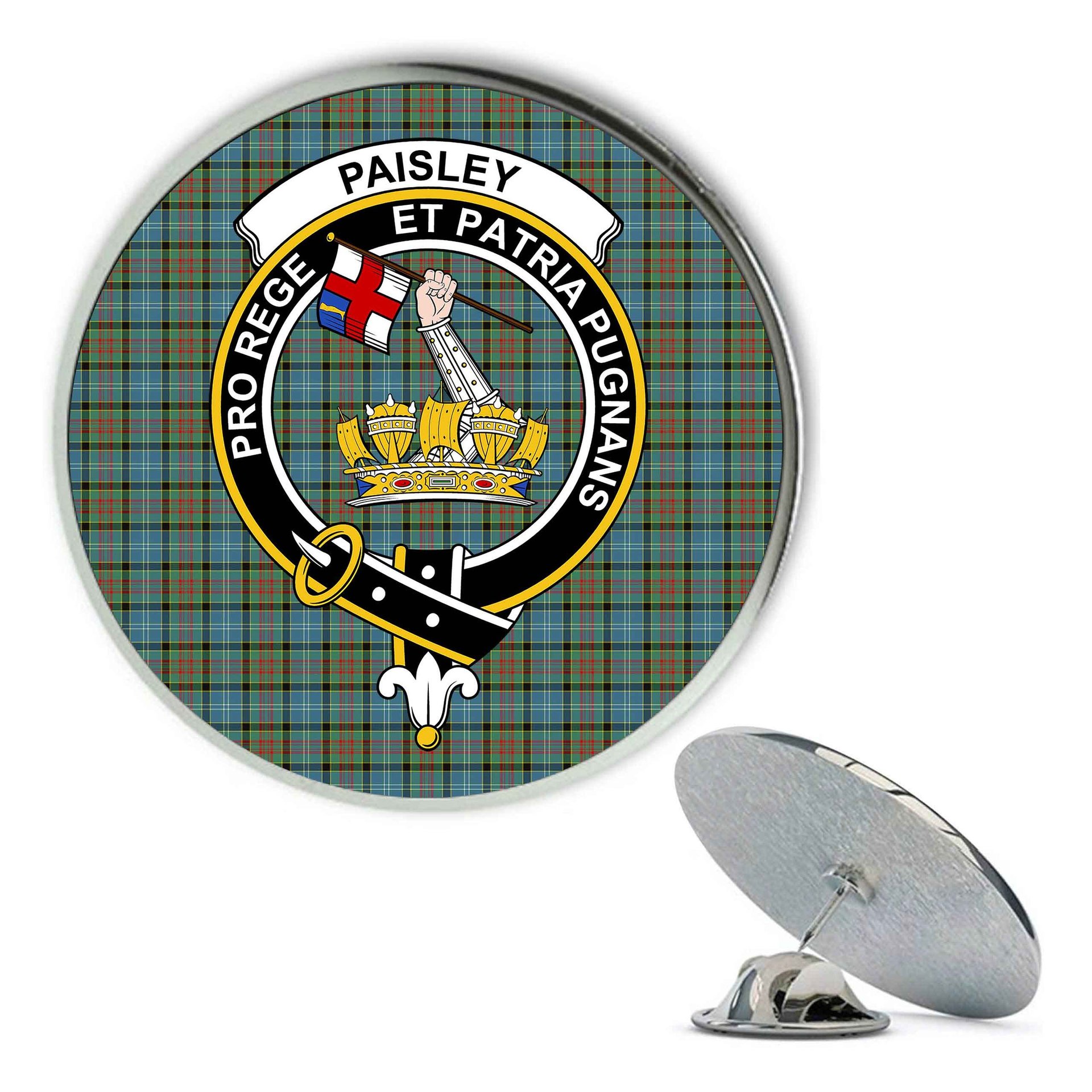 ScotsTee Shop Scottish Paisley District Metal Tartan Lapel Pin Scottish Clan Crest Badge