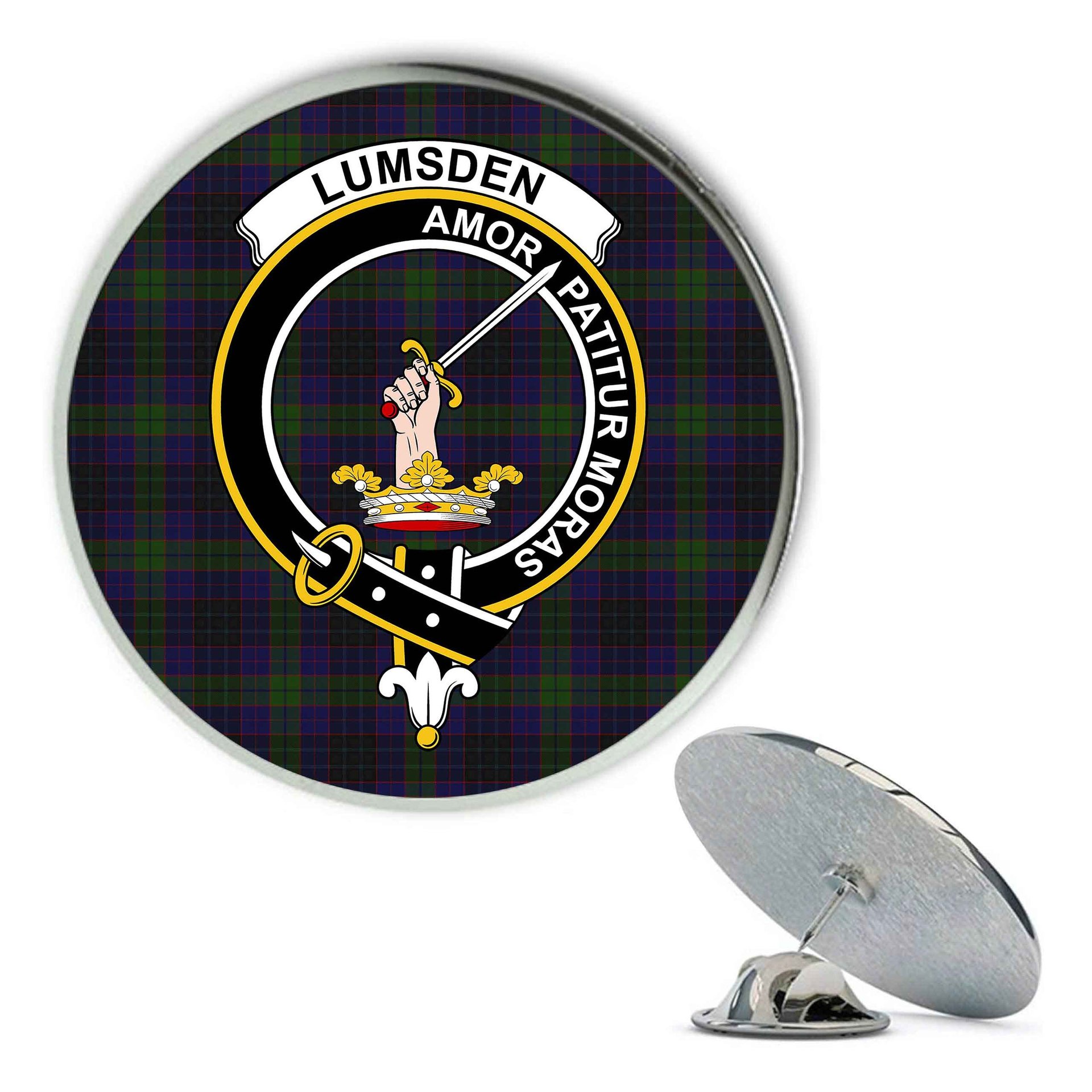 ScotsTee Shop Scottish Lumsden Hunting Metal Tartan Lapel Pin Scottish Clan Crest Badge