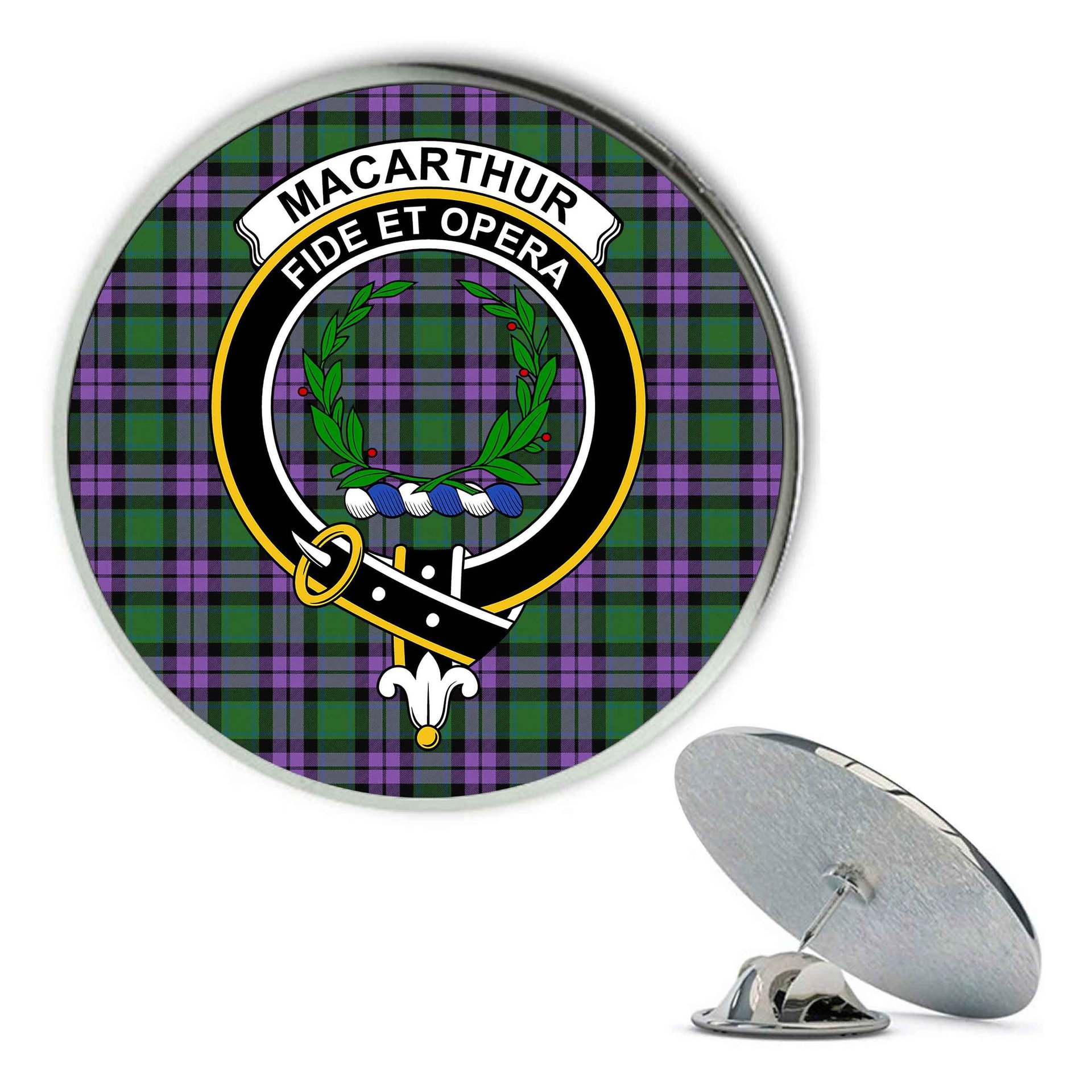 ScotsTee Shop Scottish MacArthur of Milton Ancient Metal Tartan Lapel Pin Scottish Clan Crest Badge