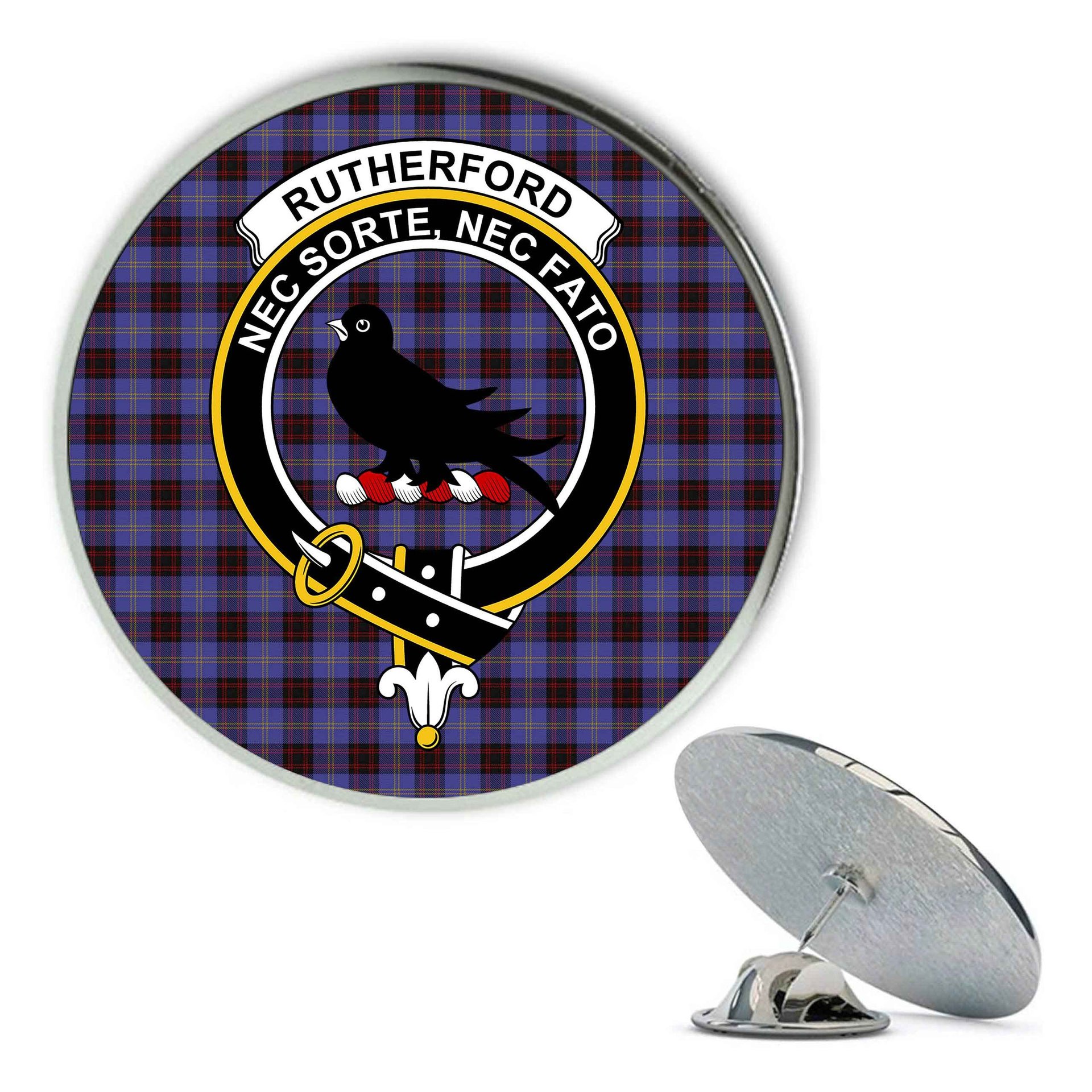 ScotsTee Shop Scottish Rutherford Metal Tartan Lapel Pin Scottish Clan Crest Badge