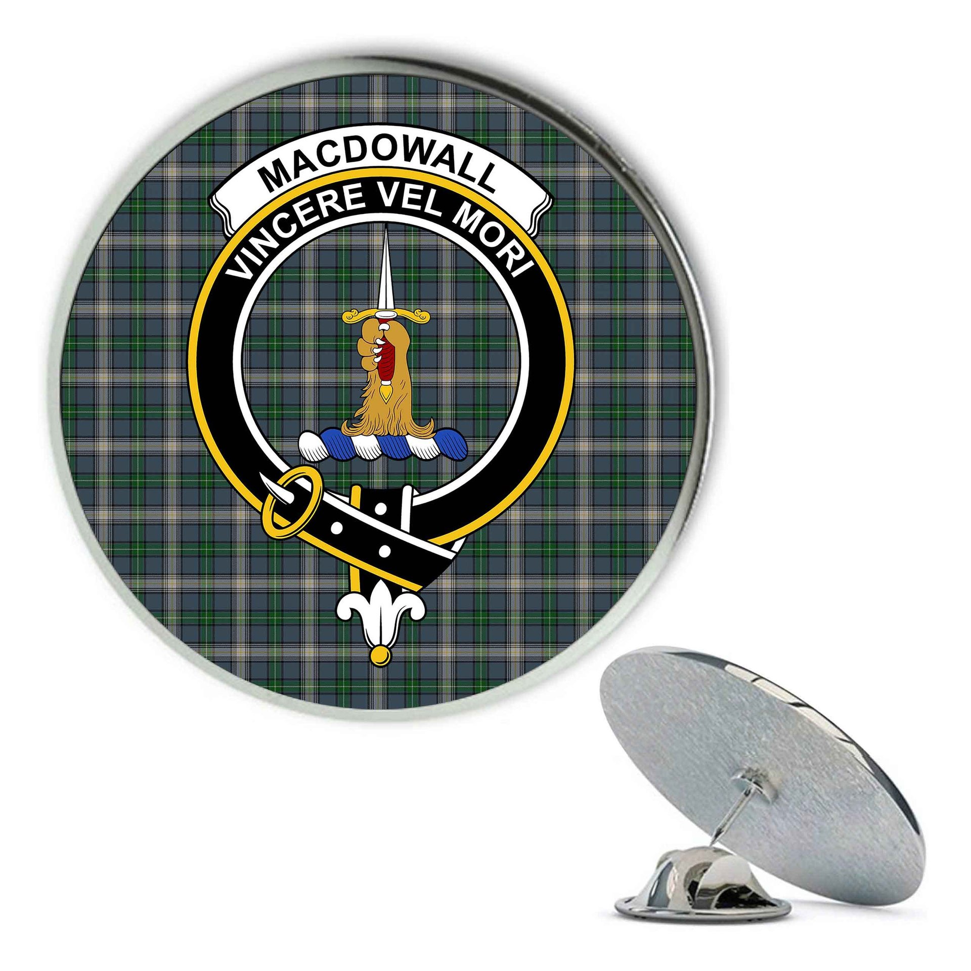 ScotsTee Shop Scottish MacDowall Metal Tartan Lapel Pin Scottish Clan Crest Badge