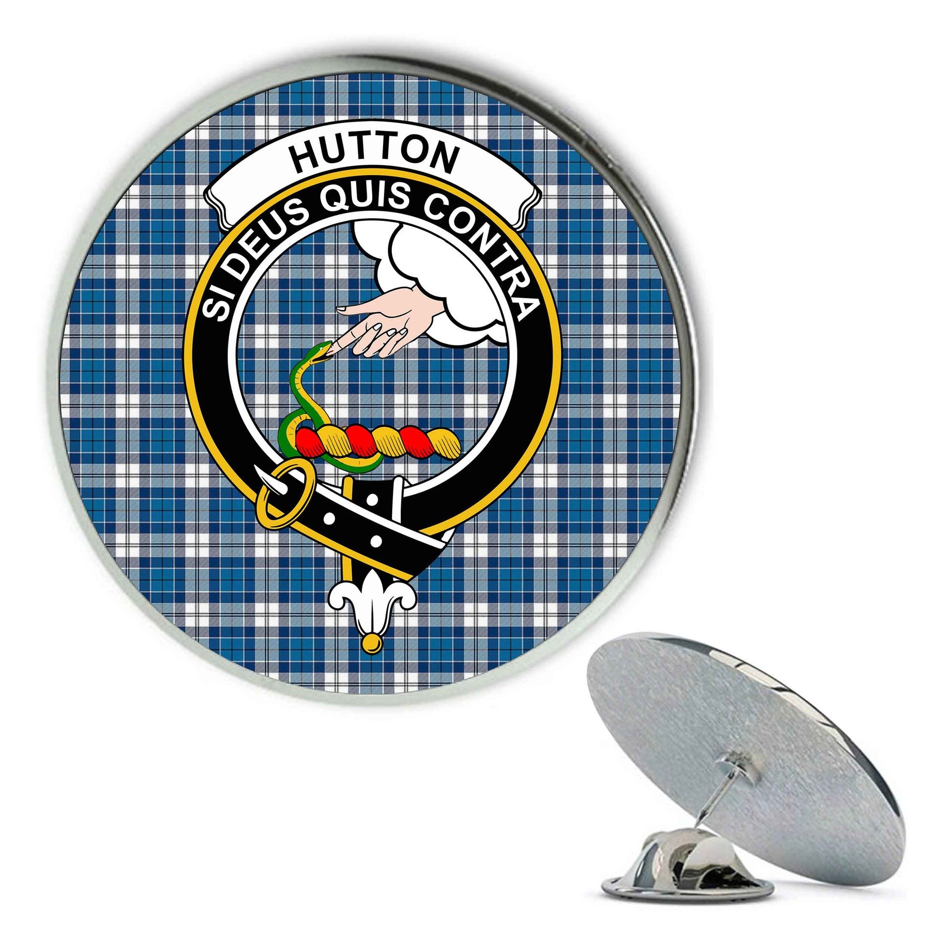 ScotsTee Shop Scottish Hutton SC Metal Tartan Lapel Pin Scottish Clan Crest Badge