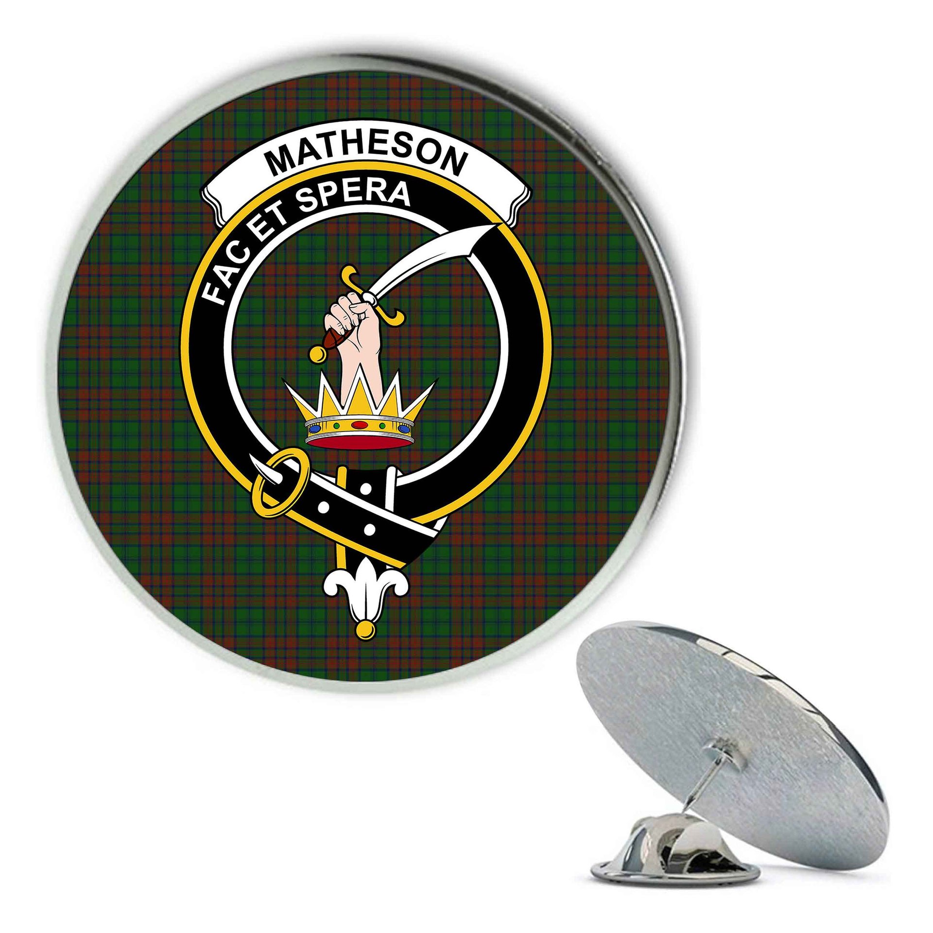 ScotsTee Shop Scottish Matheson Hunting Highland Society of London Metal Tartan Lapel Pin Scottish Clan Crest Badge