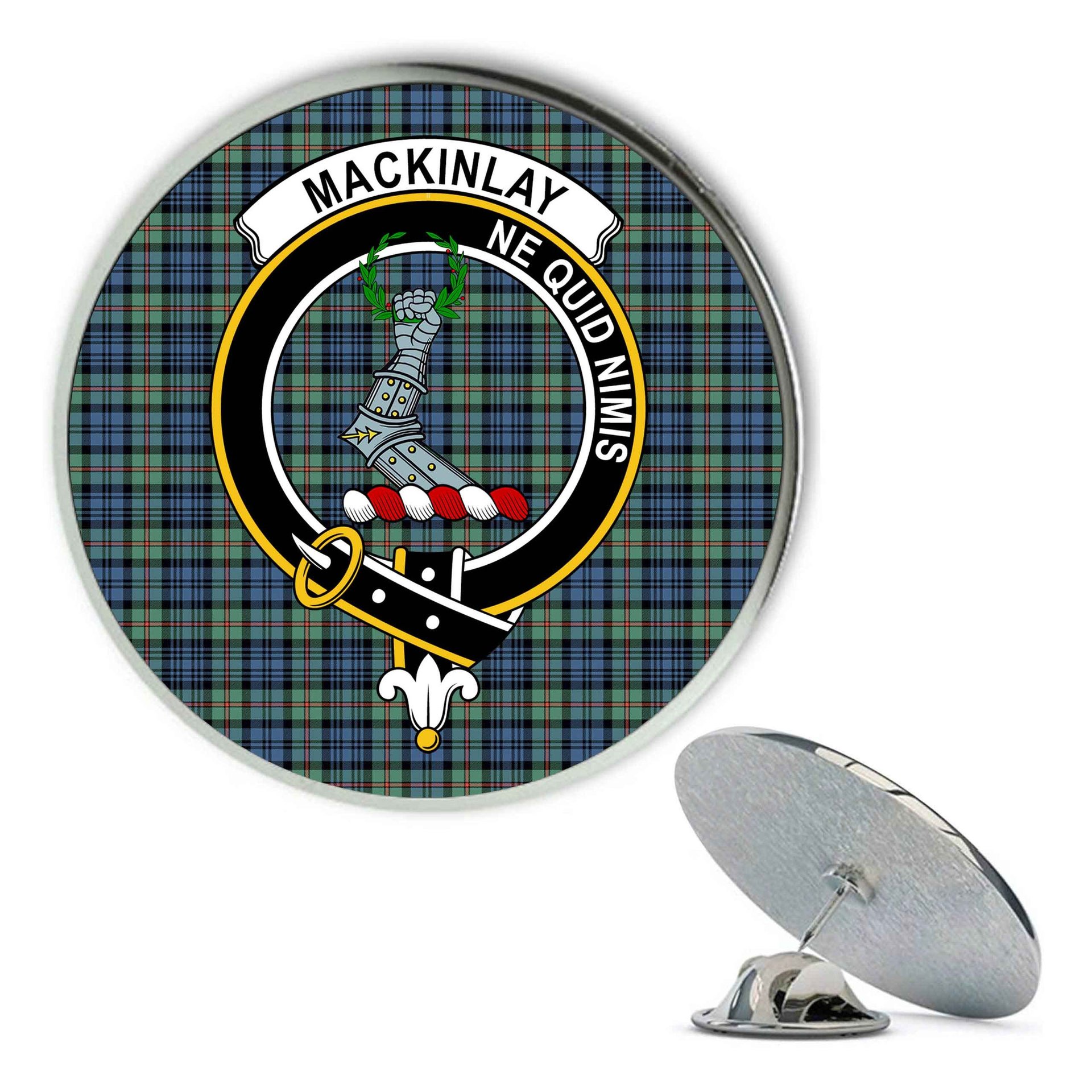 ScotsTee Shop Scottish MacKinlay Ancient Metal Tartan Lapel Pin Scottish Clan Crest Badge