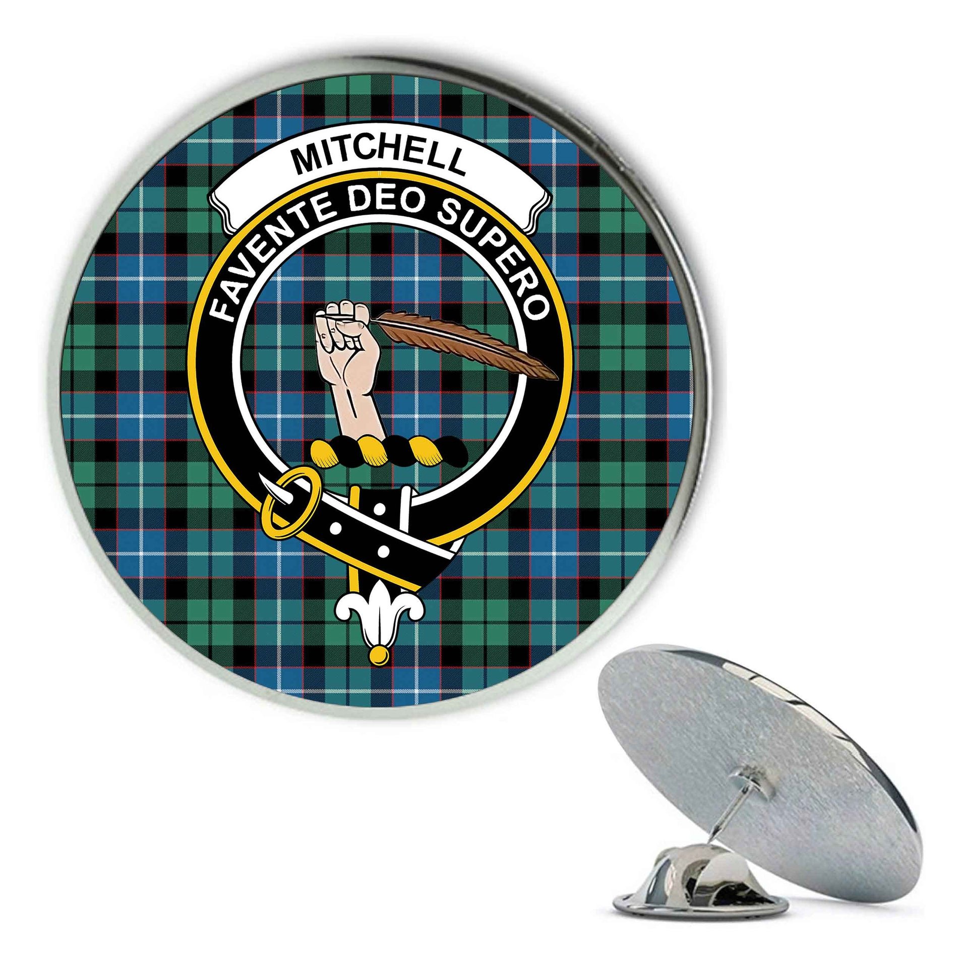 ScotsTee Shop Scottish Mitchell Ancient Metal Tartan Lapel Pin Scottish Clan Crest Badge