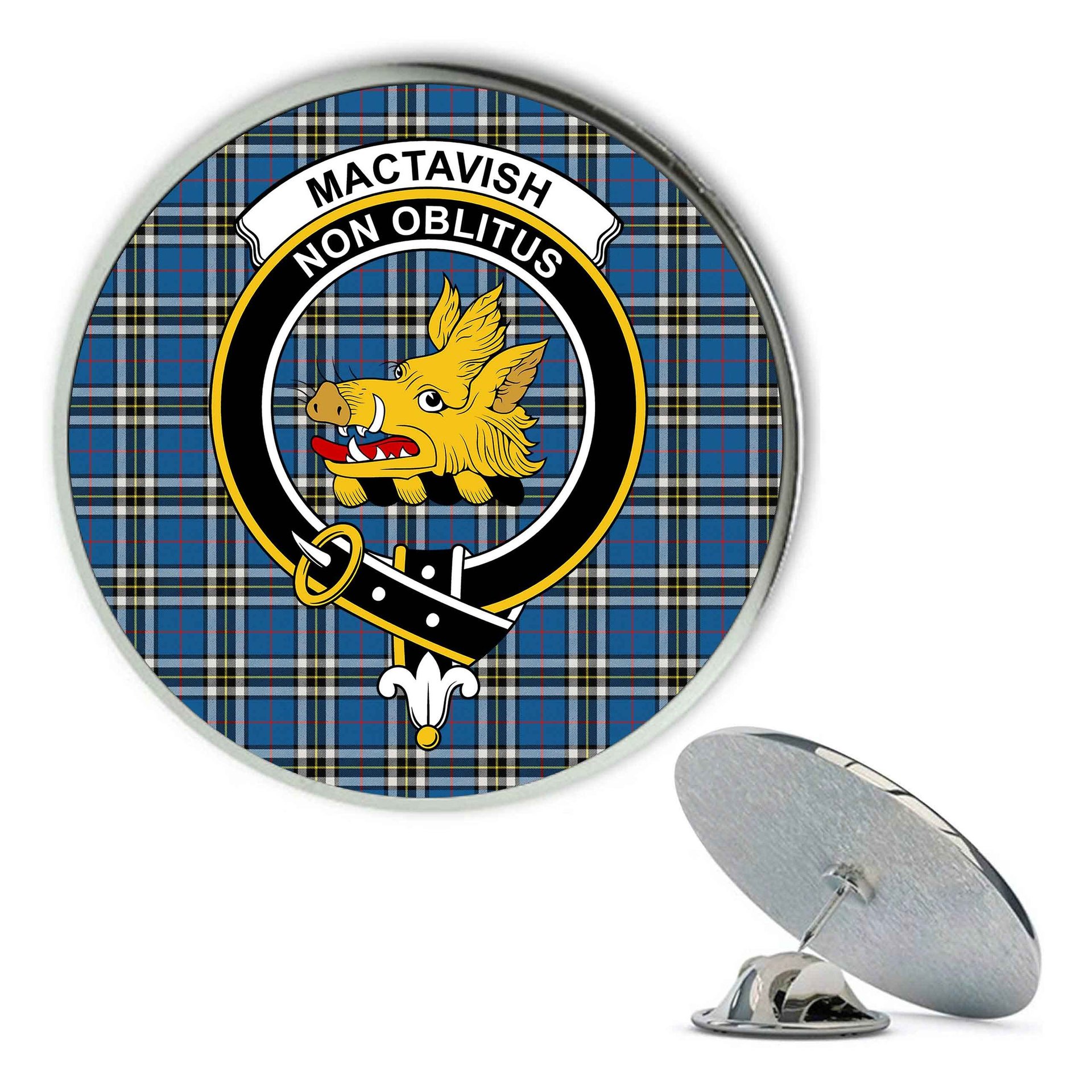ScotsTee Shop Scottish MacTavish Dress Modern Metal Tartan Lapel Pin Scottish Clan Crest Badge