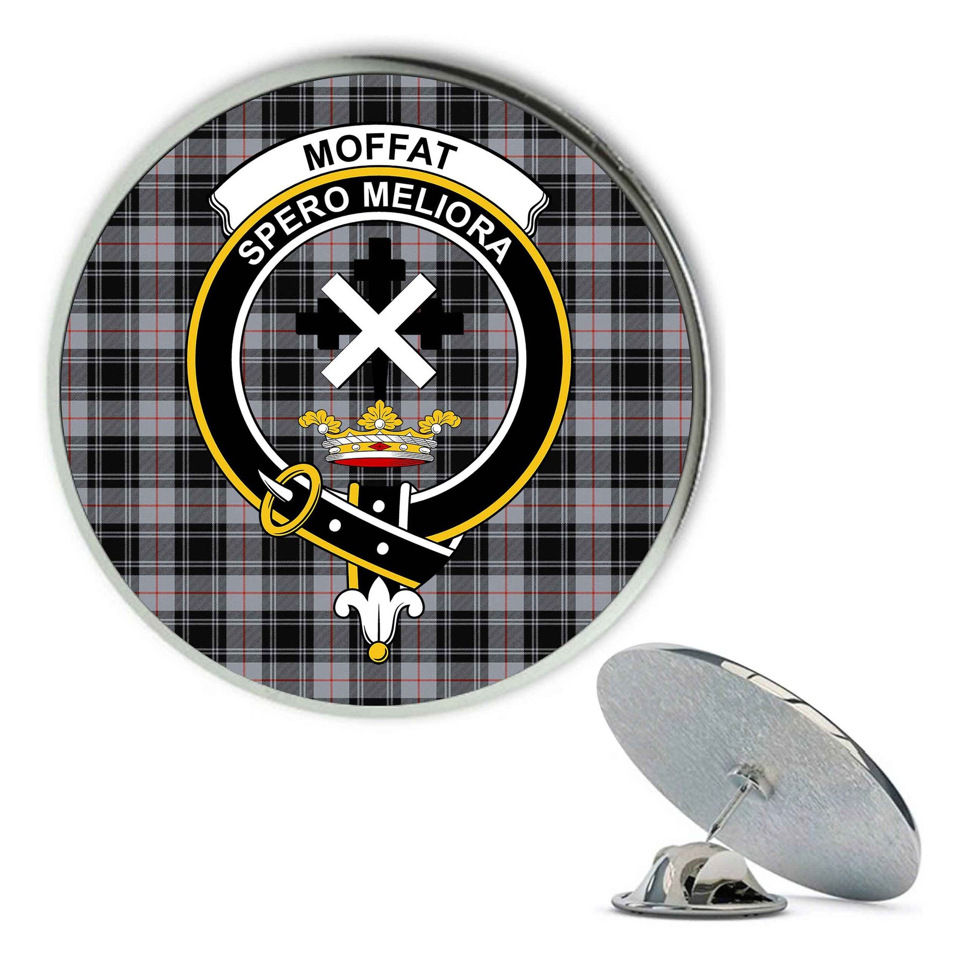ScotsTee Shop Scottish Moffat Ancient Metal Tartan Lapel Pin Scottish Clan Crest Badge