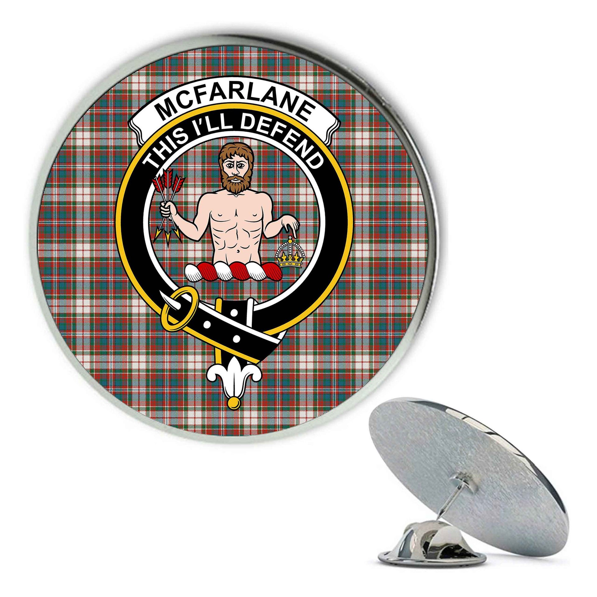 ScotsTee Shop Scottish McFarlane Dress Ancient Metal Tartan Lapel Pin Scottish Clan Crest Badge