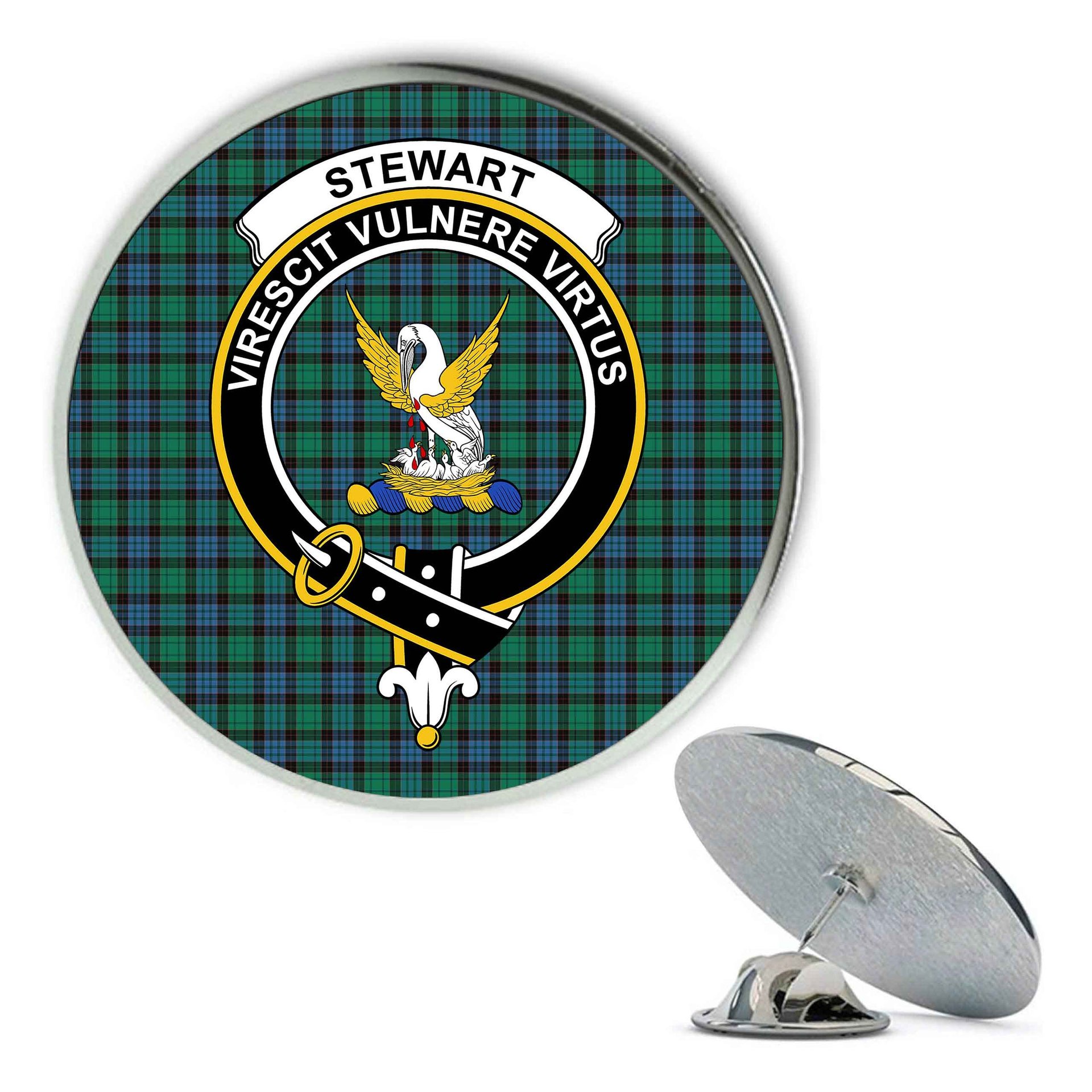 ScotsTee Shop Scottish Stewart Old Ancient Metal Tartan Lapel Pin Scottish Clan Crest Badge