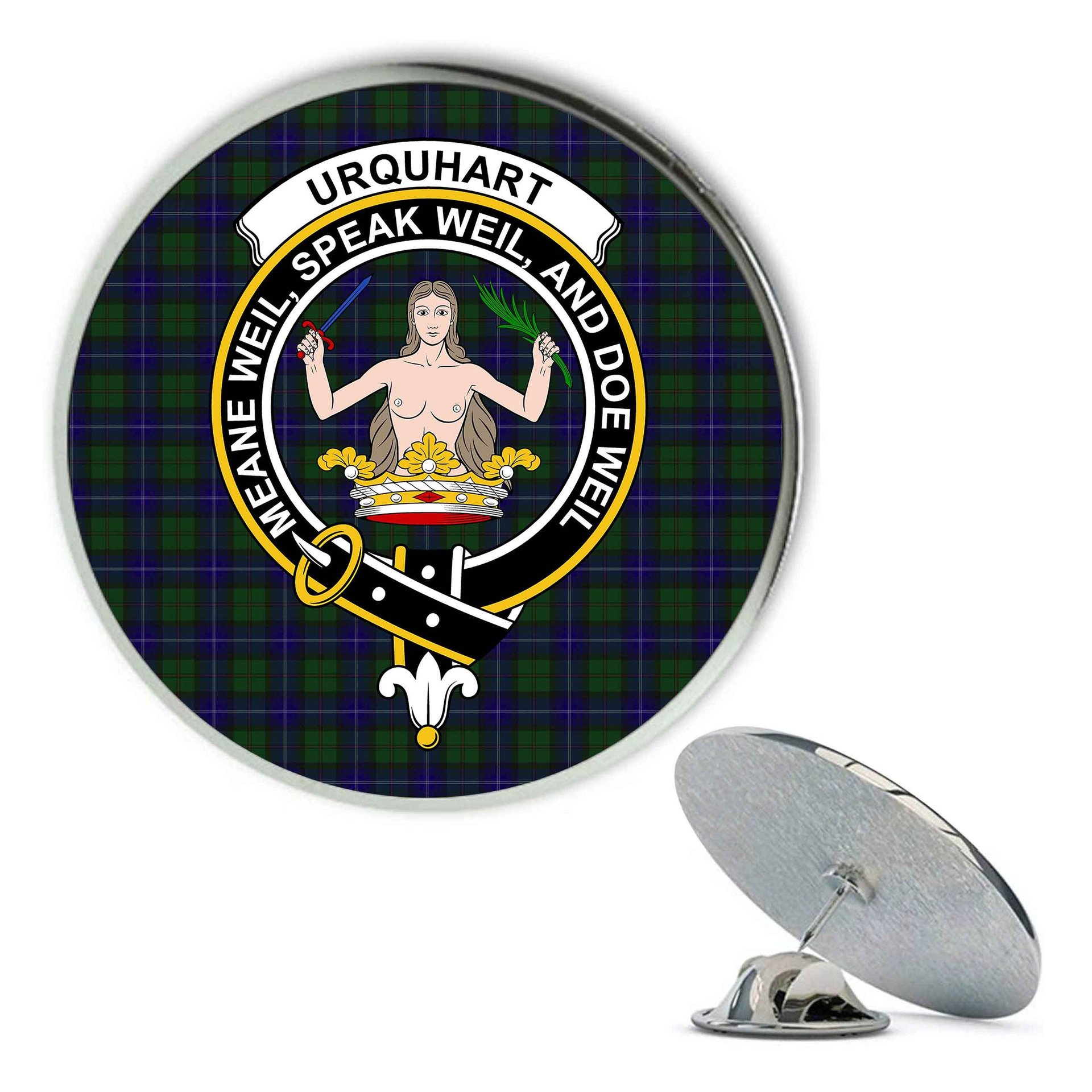 ScotsTee Shop Scottish Urquhart White Line Metal Tartan Lapel Pin Scottish Clan Crest Badge