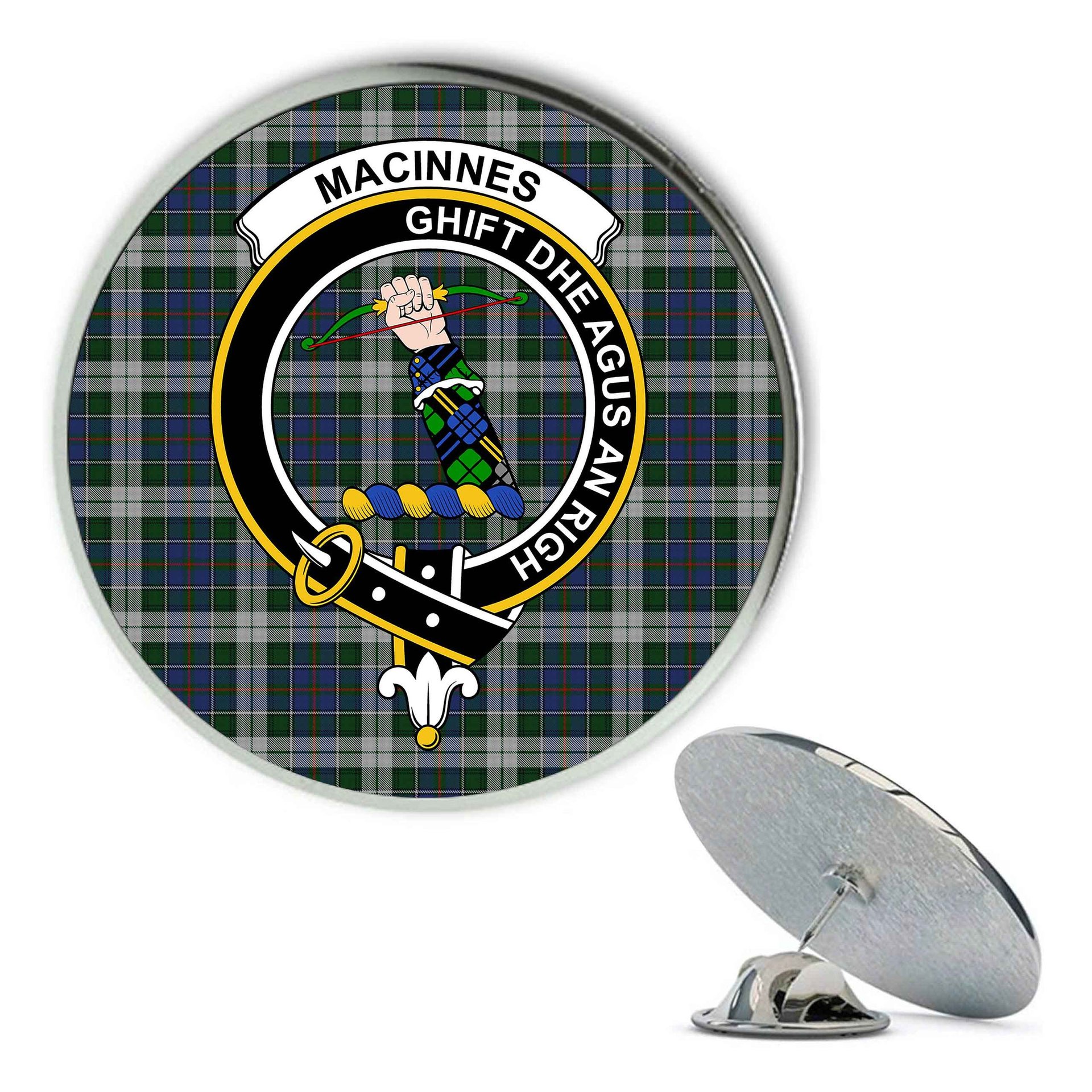 ScotsTee Shop Scottish MacInnes Dress Metal Tartan Lapel Pin Scottish Clan Crest Badge