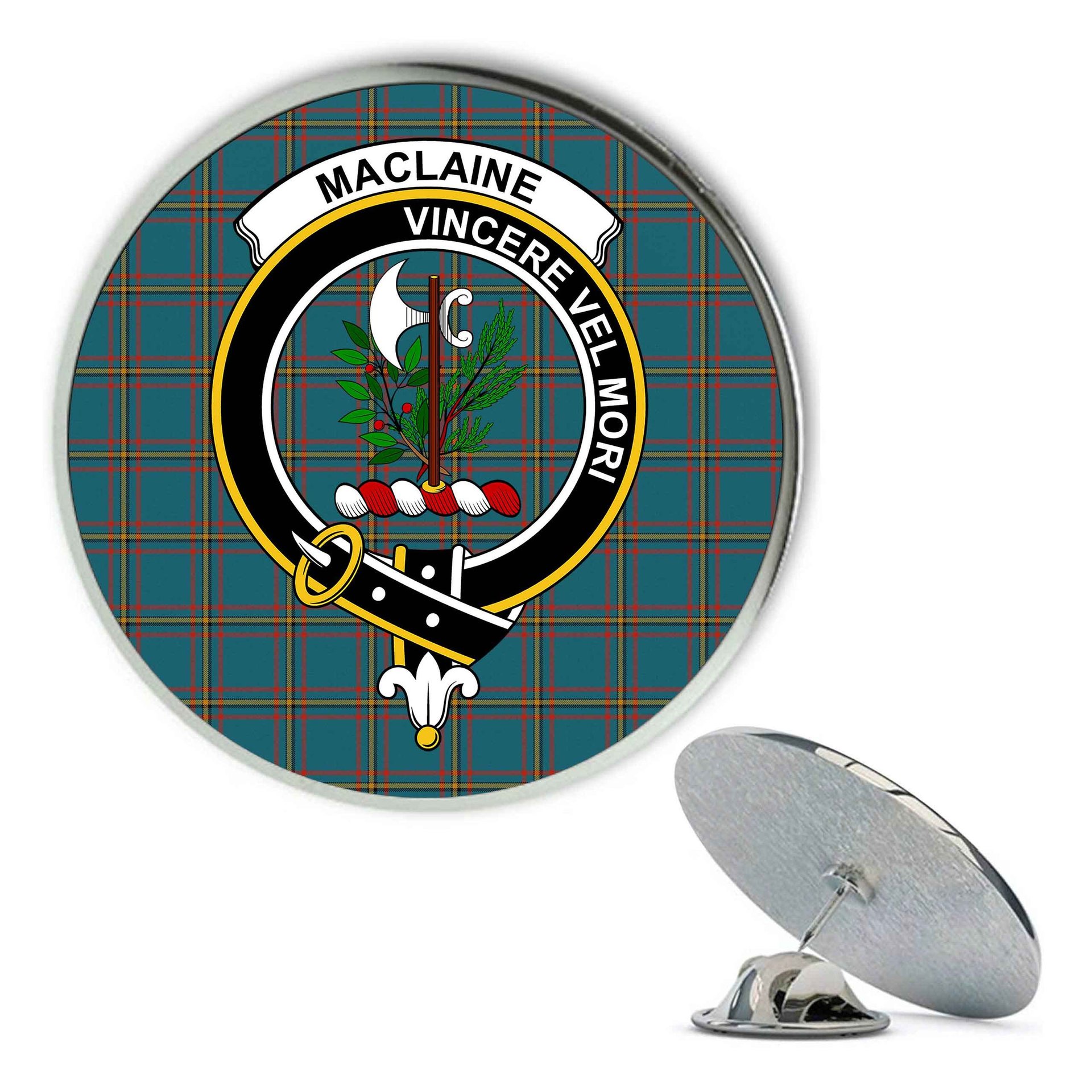 ScotsTee Shop Scottish MacLaine of Lochbuie Hunting Ancient Metal Tartan Lapel Pin Scottish Clan Crest Badge