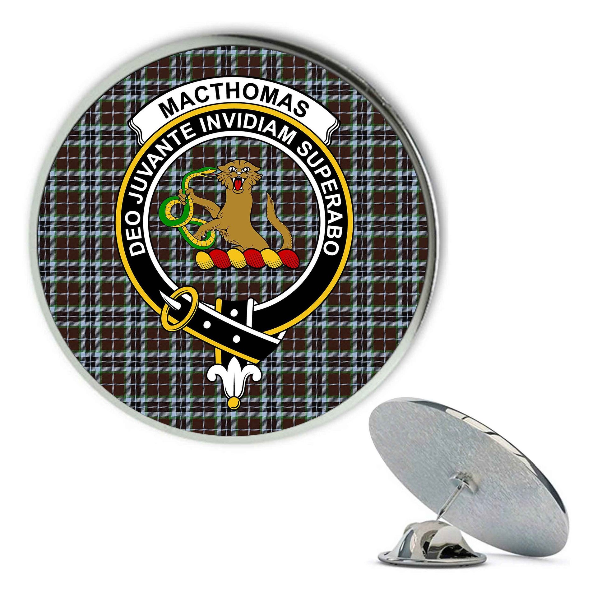 ScotsTee Shop Scottish MacThomas Hunting Modern Metal Tartan Lapel Pin Scottish Clan Crest Badge