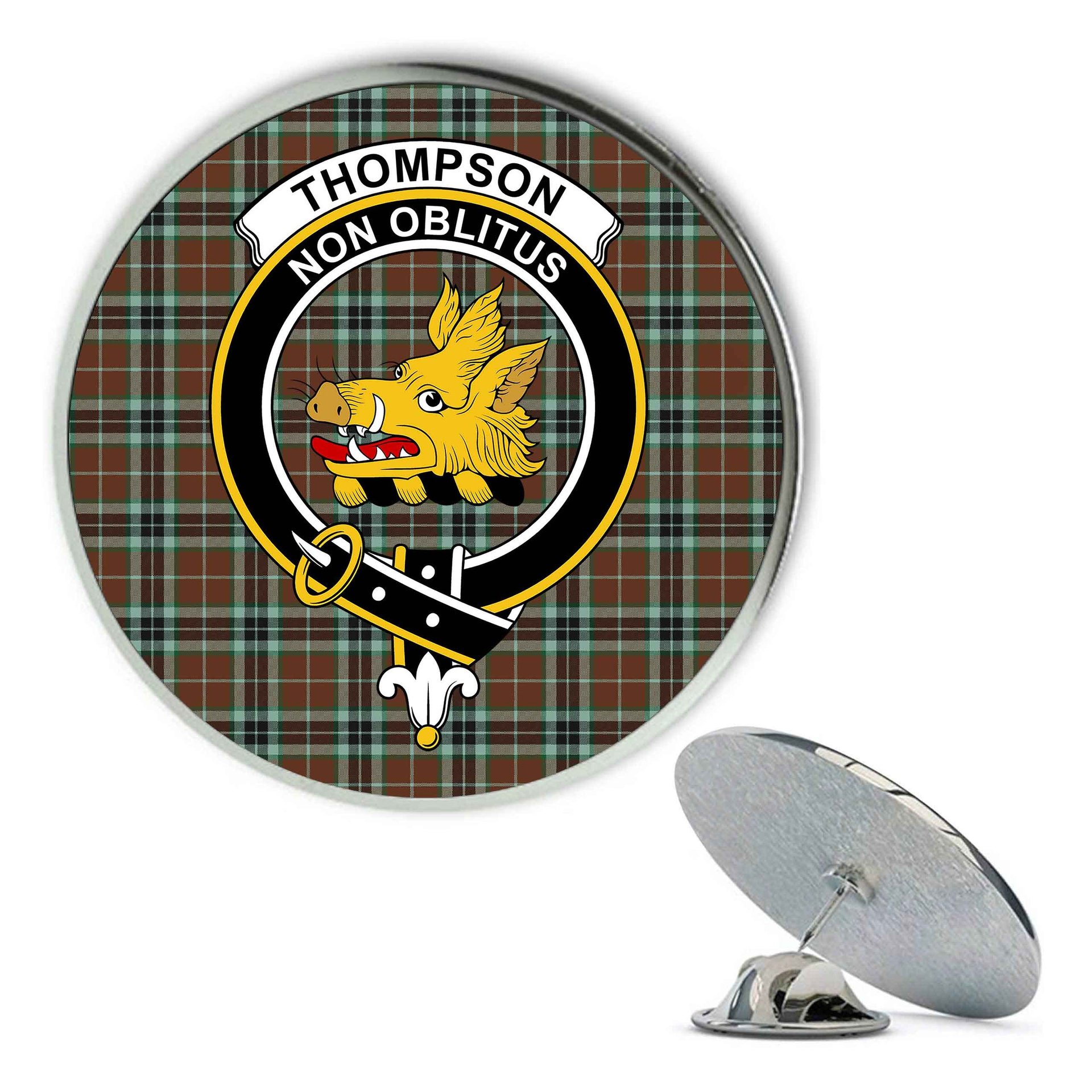 ScotsTee Shop Scottish Thompson Hunting Modern Metal Tartan Lapel Pin Scottish Clan Crest Badge
