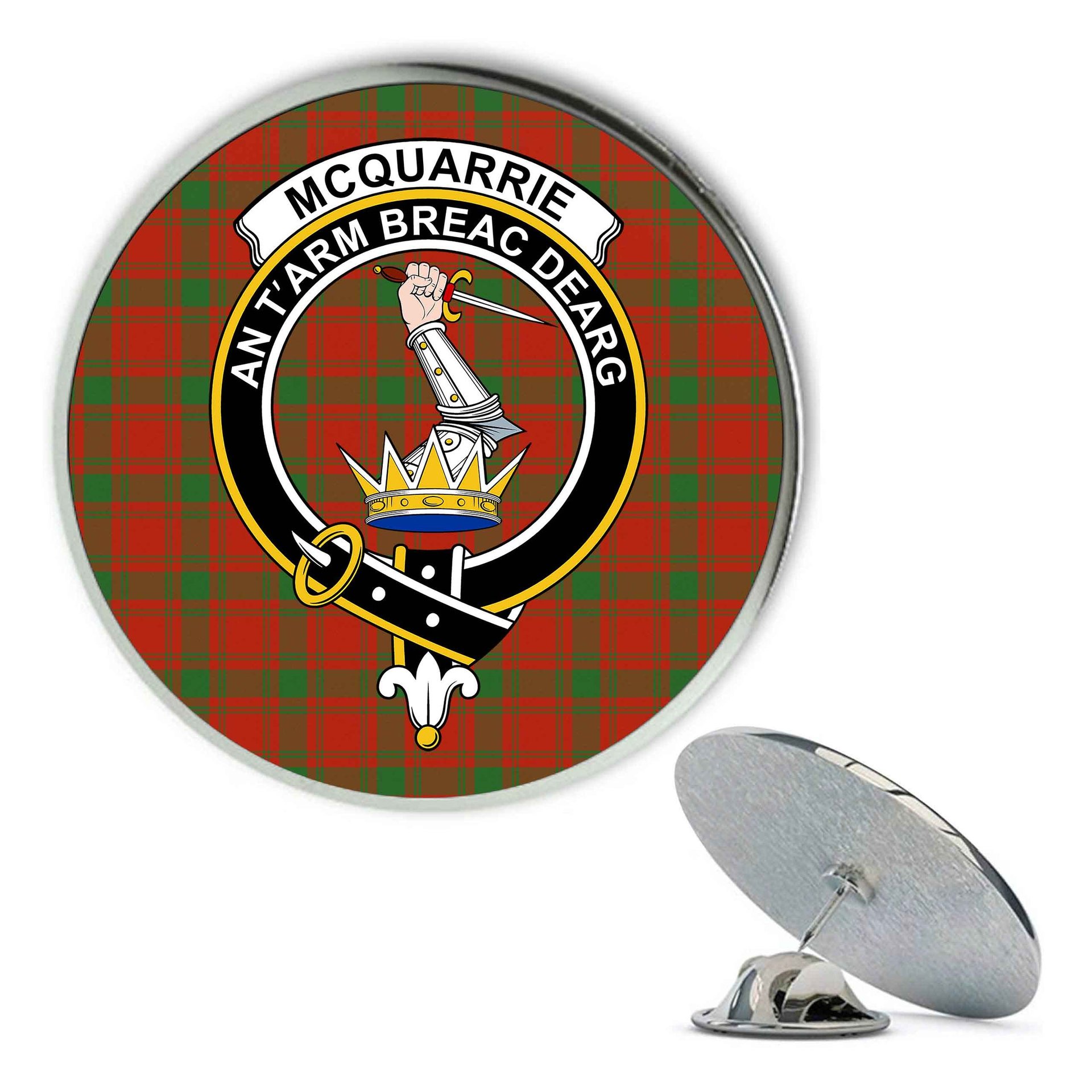 ScotsTee Shop Scottish McQuarrie Ancient Metal Tartan Lapel Pin Scottish Clan Crest Badge