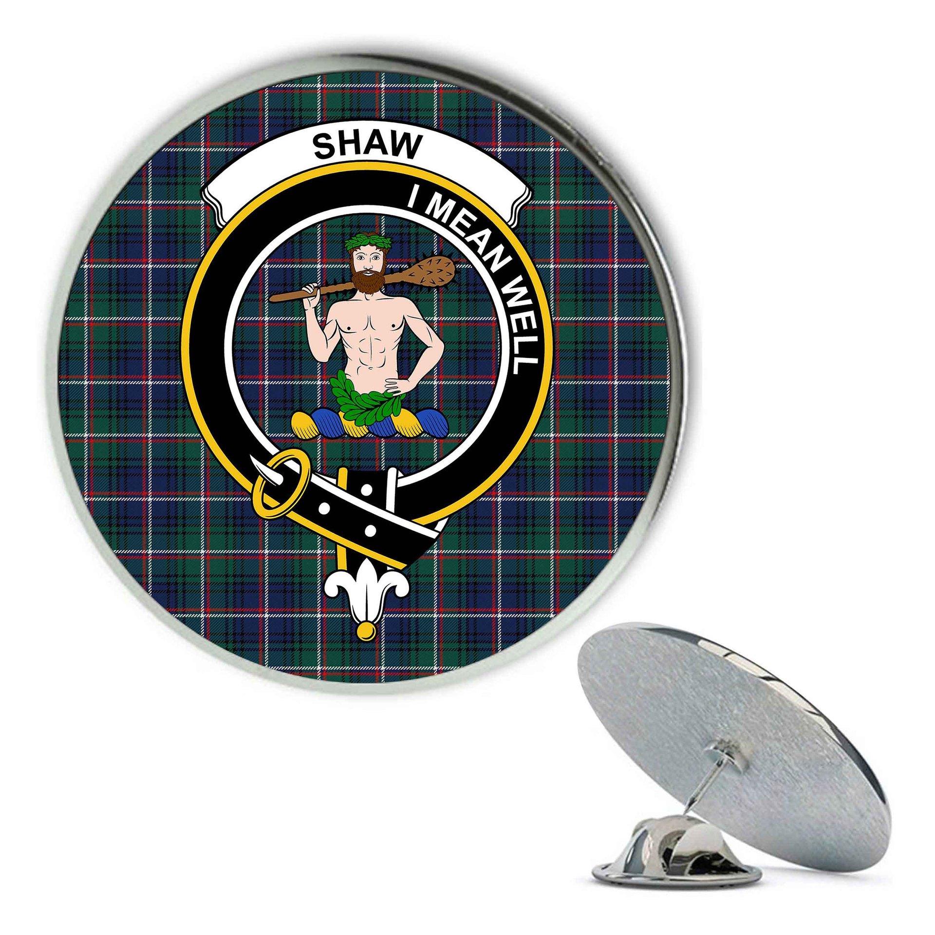 ScotsTee Shop Scottish Shaw of Carolina Modern Metal Tartan Lapel Pin Scottish Clan Crest Badge