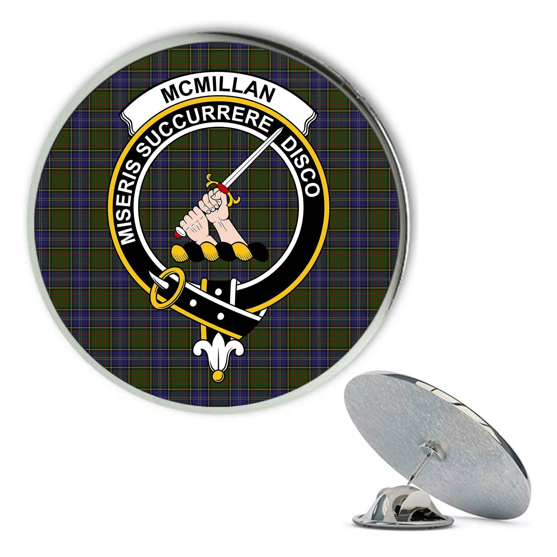 ScotsTee Shop Scottish McMillan Hunting Modern Metal Tartan Lapel Pin Scottish Clan Crest Badge