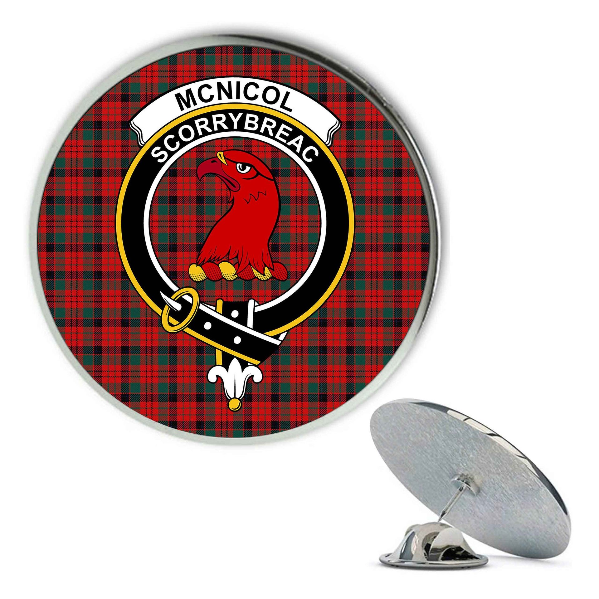 ScotsTee Shop Scottish McNicol Modern Metal Tartan Lapel Pin Scottish Clan Crest Badge