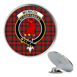 ScotsTee Shop Scottish McNicol Modern Metal Tartan Lapel Pin Scottish Clan Crest Badge