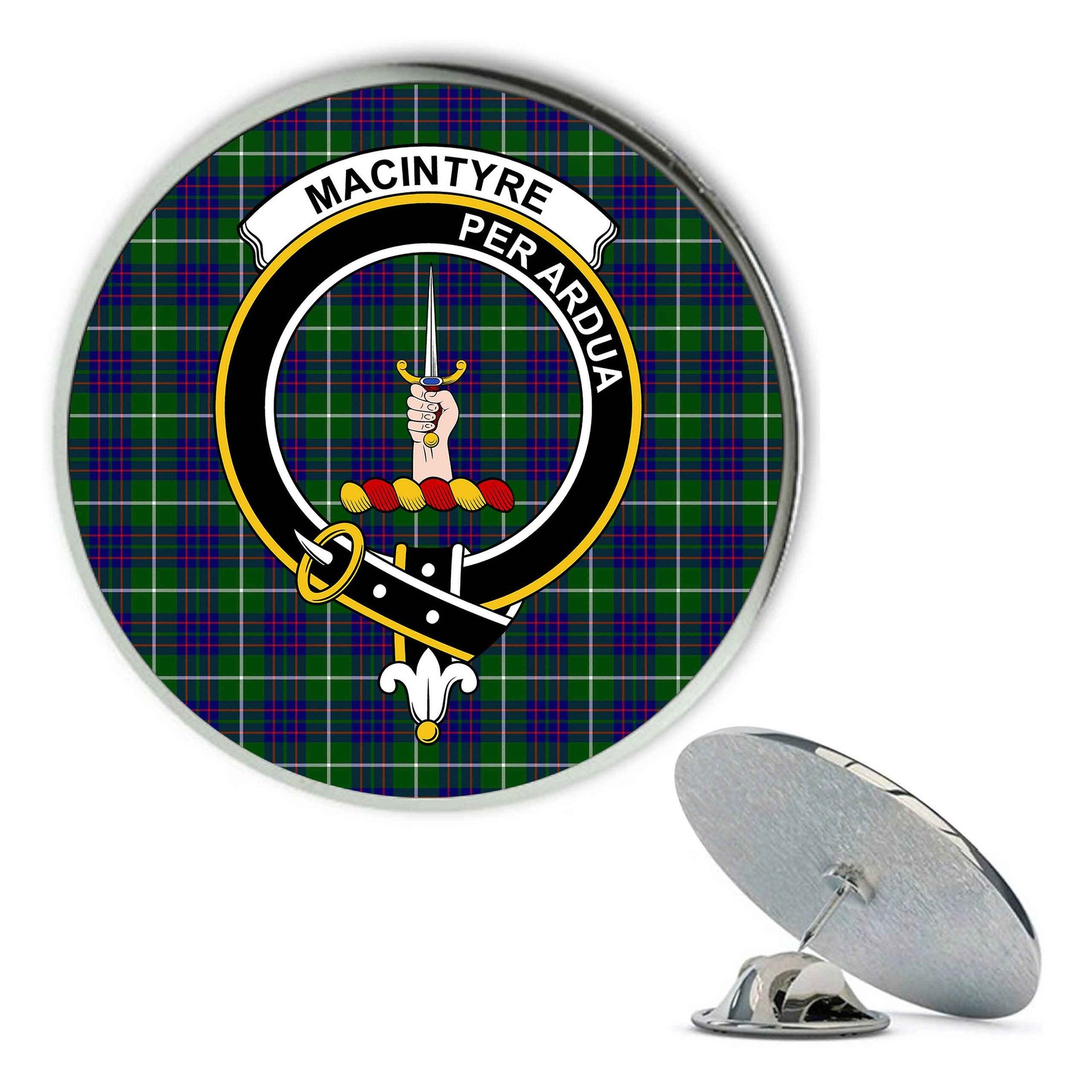 ScotsTee Shop Scottish MacIntyre Hunting Modern Metal Tartan Lapel Pin Scottish Clan Crest Badge