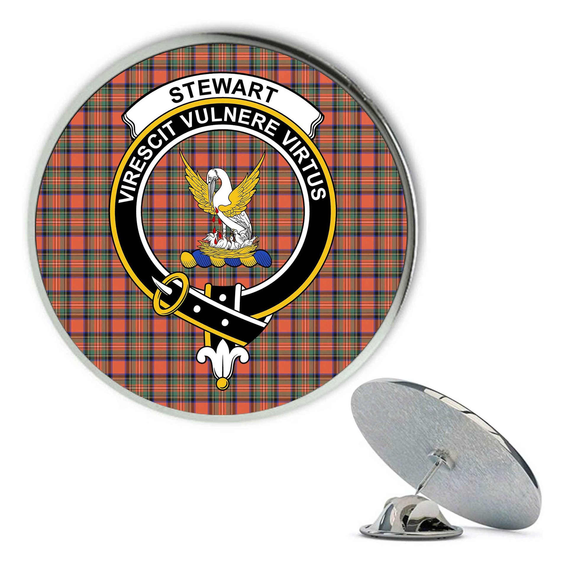ScotsTee Shop Scottish Stewart Royal Ancient Metal Tartan Lapel Pin Scottish Clan Crest Badge