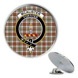 ScotsTee Shop Scottish McAlister Dress Ancient Metal Tartan Lapel Pin Scottish Clan Crest Badge