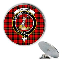 ScotsTee Shop Scottish Wallace Hunting - Red Metal Tartan Lapel Pin Scottish Clan Crest Badge