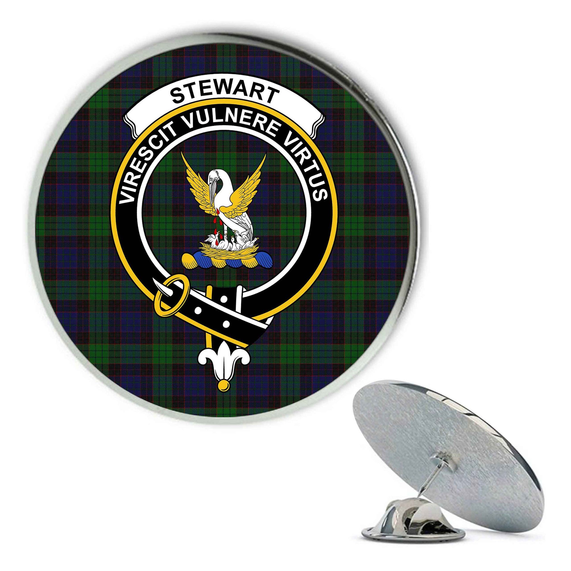 ScotsTee Shop Scottish Stewart Old Metal Tartan Lapel Pin Scottish Clan Crest Badge