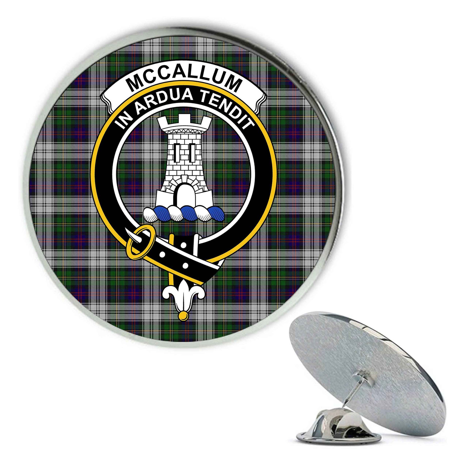 ScotsTee Shop Scottish McCallum Dress Metal Tartan Lapel Pin Scottish Clan Crest Badge
