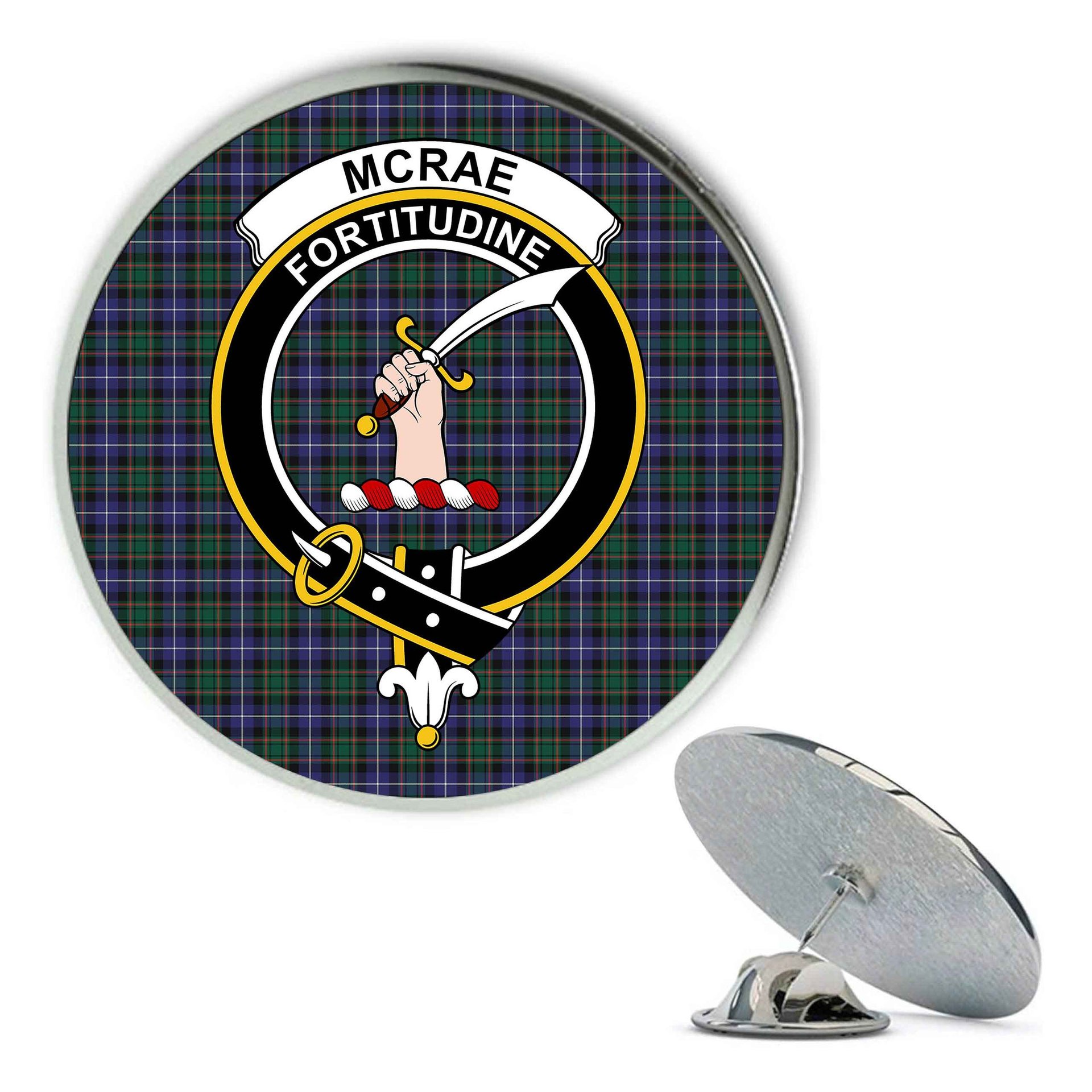 ScotsTee Shop Scottish McRae Hunting Modern Metal Tartan Lapel Pin Scottish Clan Crest Badge