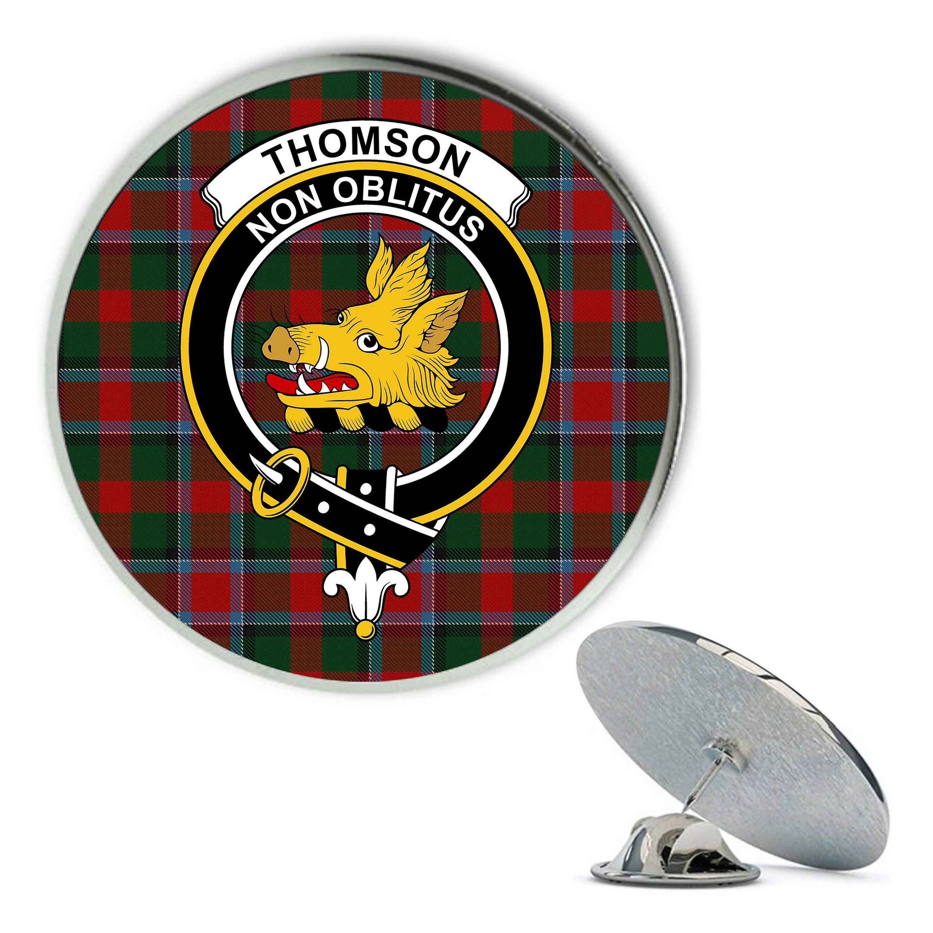 ScotsTee Shop Scottish Thomson Mackinlay Metal Tartan Lapel Pin Scottish Clan Crest Badge