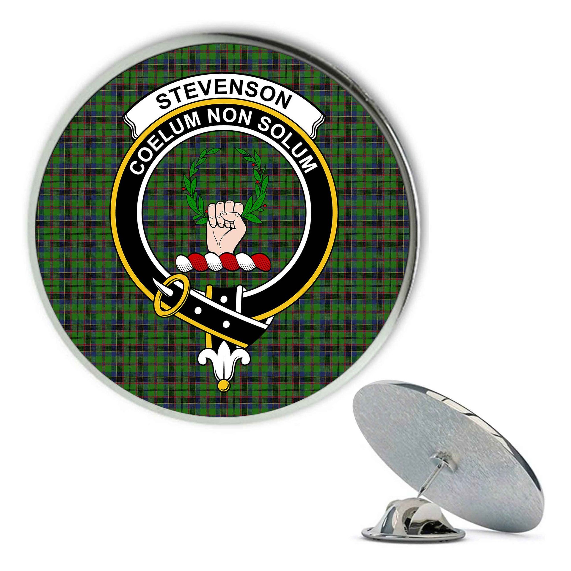 ScotsTee Shop Scottish Stevenson Green Metal Tartan Lapel Pin Scottish Clan Crest Badge