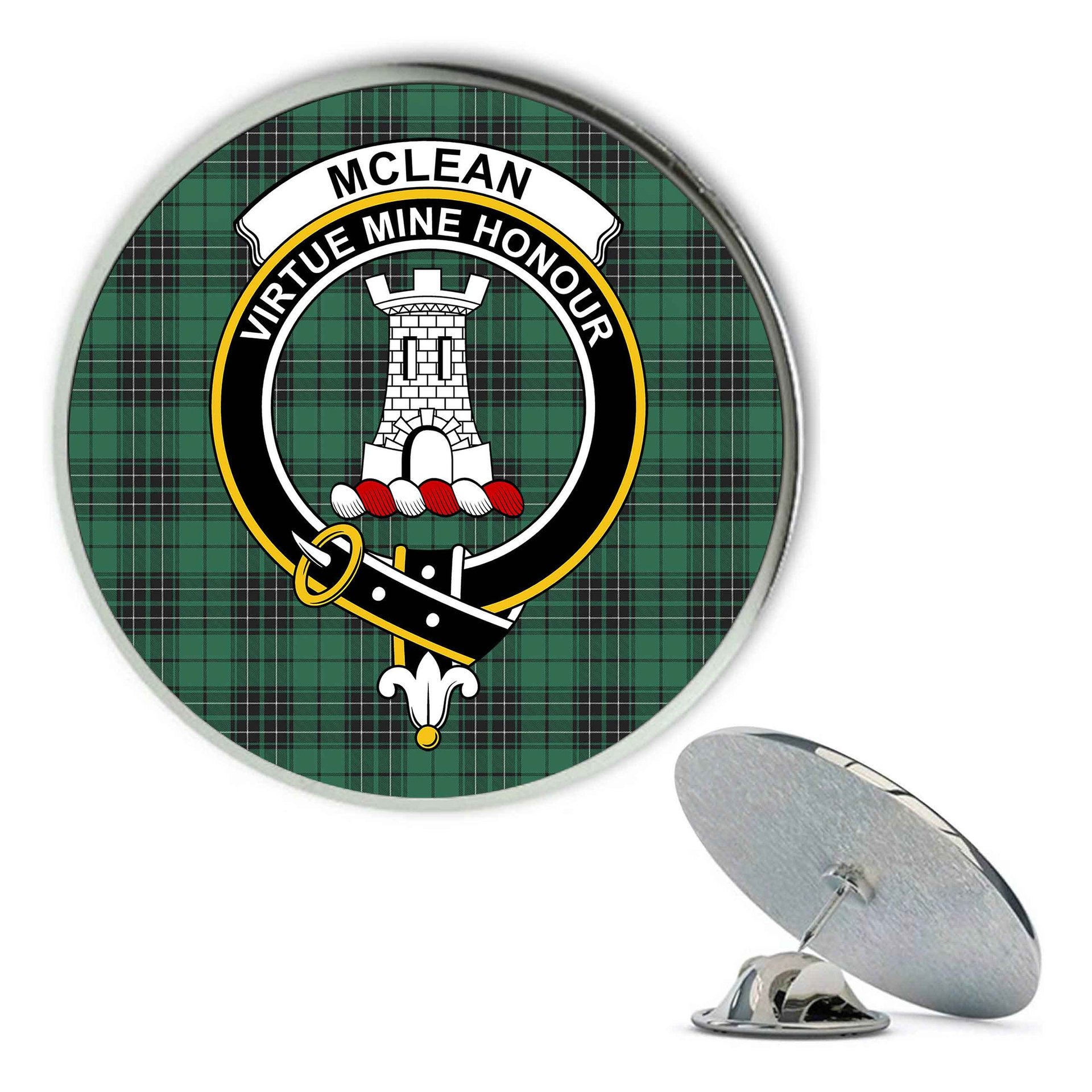 ScotsTee Shop Scottish McLean Hunting Ancient Metal Tartan Lapel Pin Scottish Clan Crest Badge