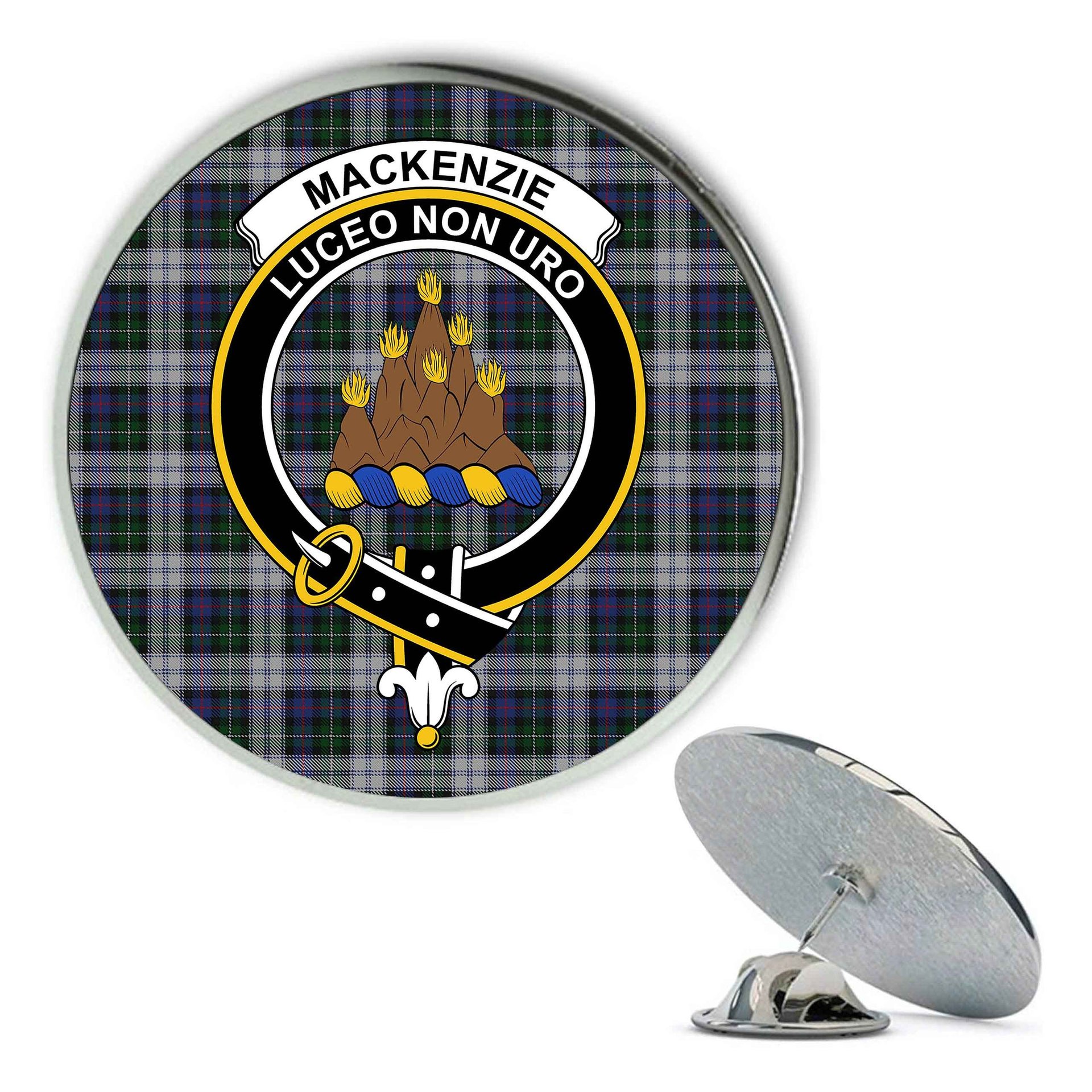 ScotsTee Shop Scottish MacKenzie Dress 4 Metal Tartan Lapel Pin Scottish Clan Crest Badge