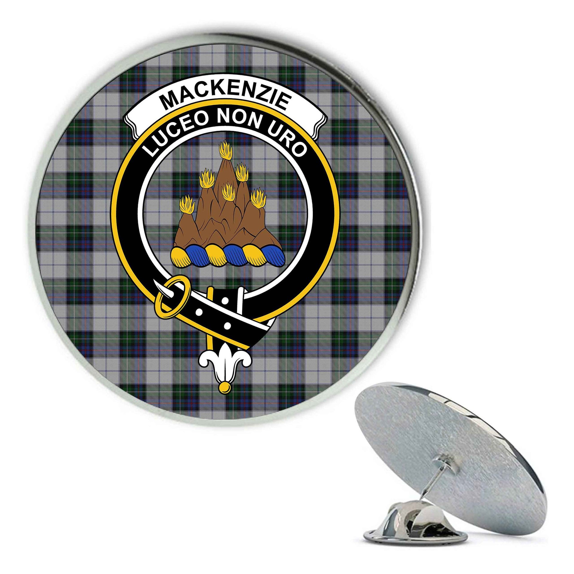 ScotsTee Shop Scottish MacKenzie Dress 3 Metal Tartan Lapel Pin Scottish Clan Crest Badge